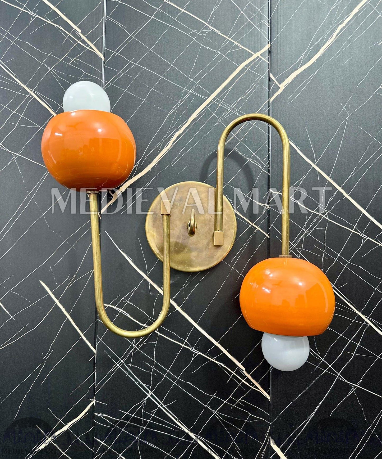 MEDIEVALMART Handmade Brass Wall Lamp: Modern Industrial 2-Ball Sconce