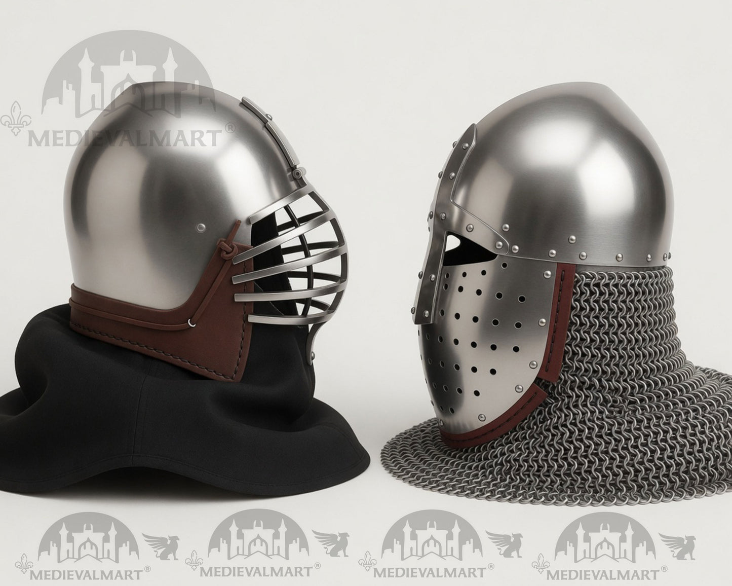 MEDIEVALMART Collection Limitée XIVe siècle « Côtes de loup » & Casque Bacinet « Normand »