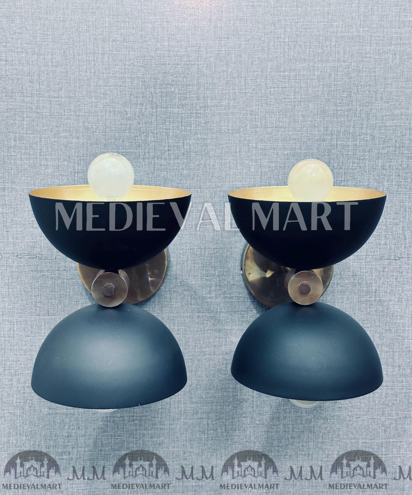 MEDIEVALMART Mid Century Handcrafted Brass Wall Sconce Modern Black & Gold Bedside Light