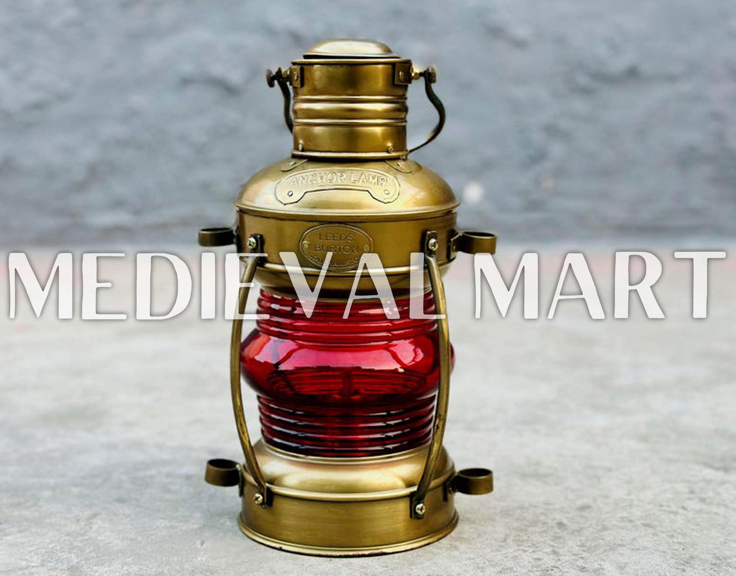 MEDIEVALMART Nautical Vintage Brass Green Glass Ship Oil Lamp - Personal Engraving Marine Lantern