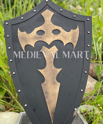 MEDIEVALMART Medieval Templar Bat Inspired Wooden Shield Black & Gold Finish | Gift for Christmas Day