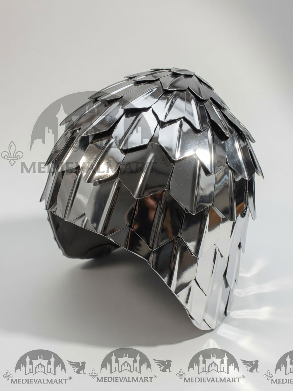 MEDIEVALMART Medieval Historical Scaled Skull Cap Helmet, Shiny Silver Polished Helmet / Best for Reenactment
