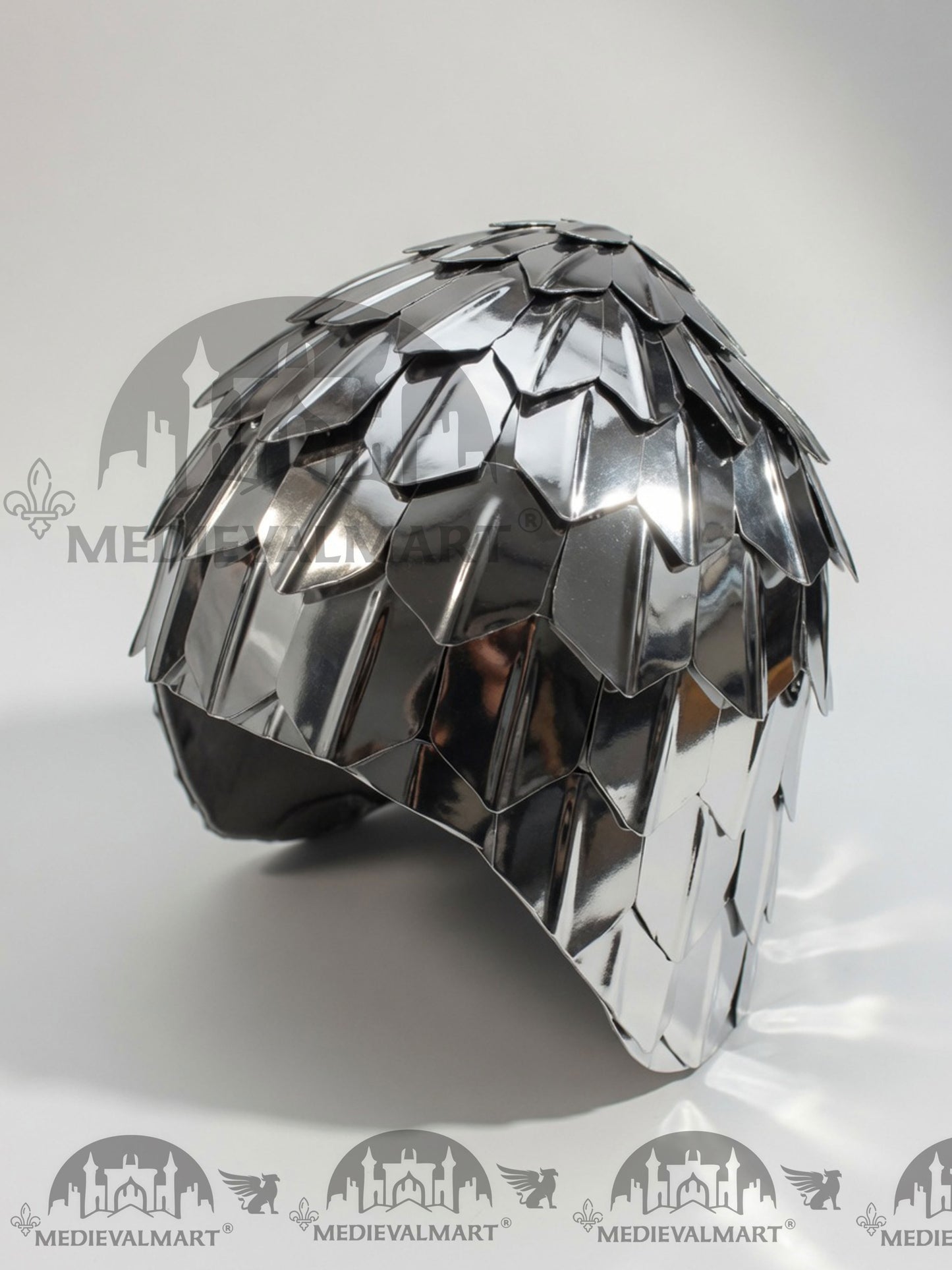 MEDIEVALMART Medieval Historical Scaled Skull Cap Helmet, Shiny Silver Polished Helmet / Best for Reenactment
