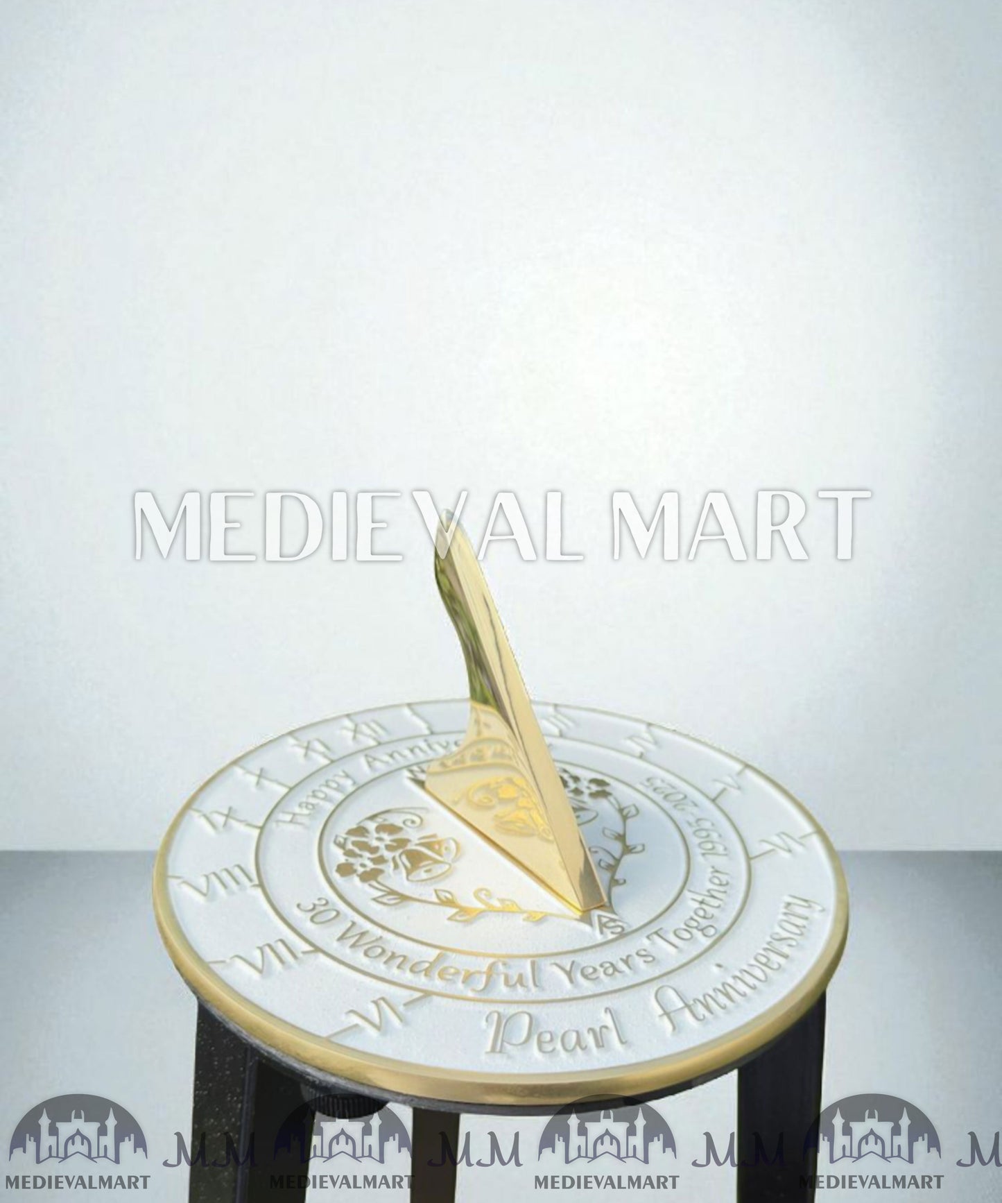 MEDIEVALMART 30th "Wonderful Years" Pearl Anniversary Sundial Clock Best Gift For Anniversary Day