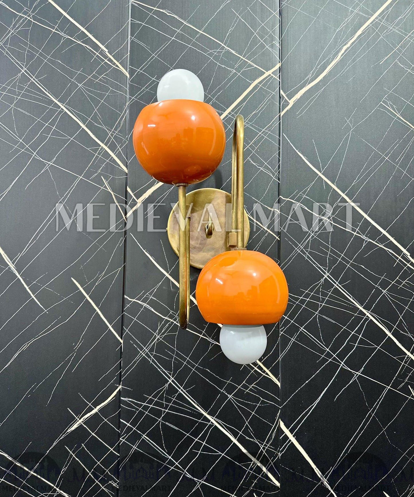 MEDIEVALMART Handmade Brass Wall Lamp: Modern Industrial 2-Ball Sconce