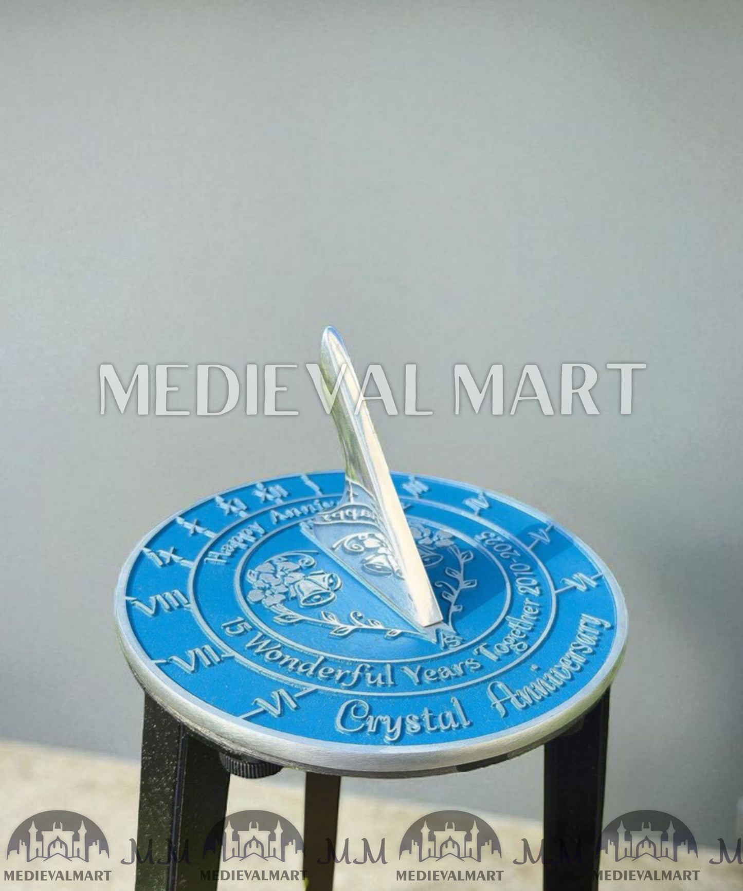 MEDIEVALMART 15th "Wonderful Years" Crystal Anniversary Sundial Clock Best Gift For Anniversary Day