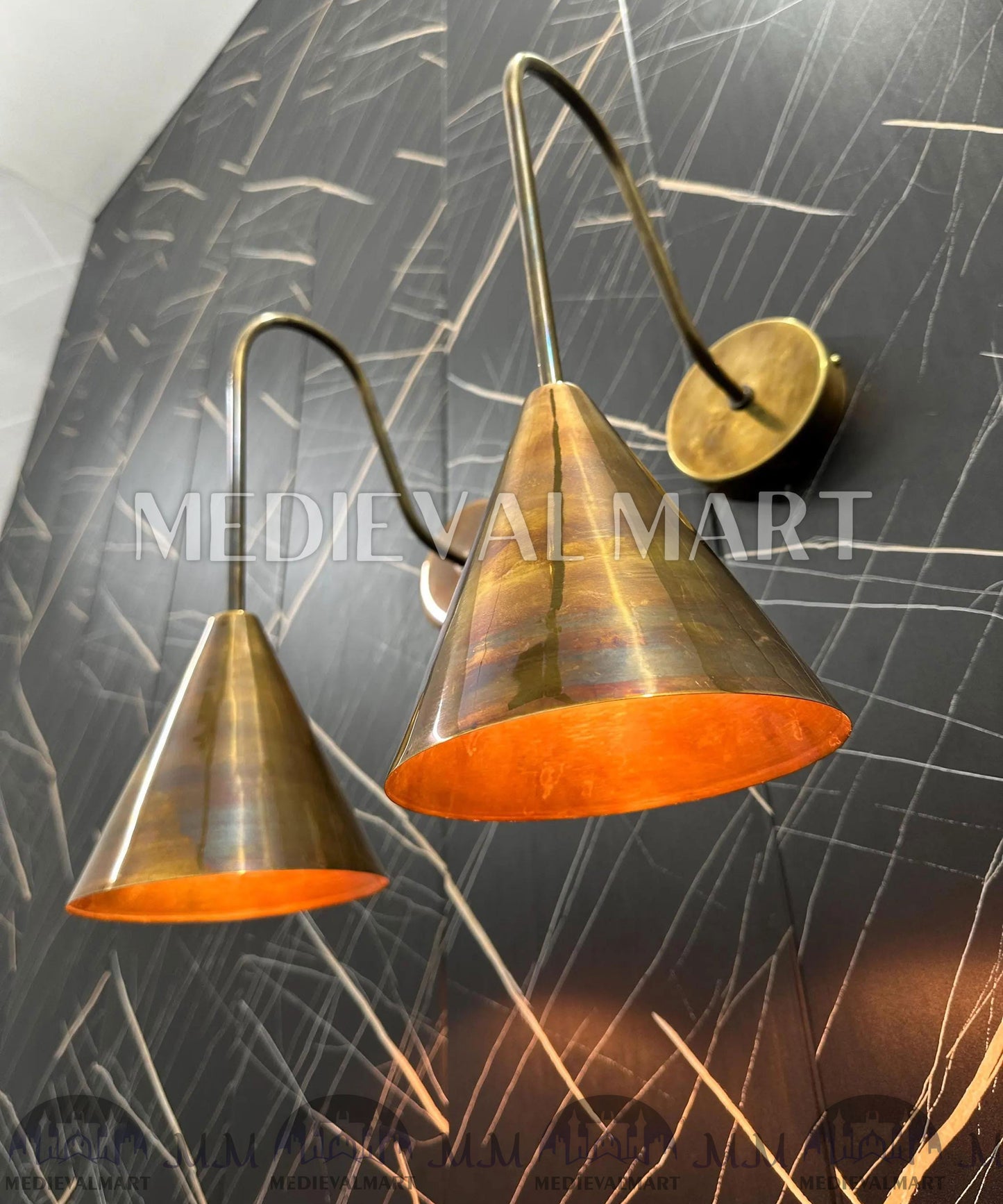 MEDIEVALMART Handcrafted Raw Brass Wall Sconce: Mid-Century Modern Italian Light