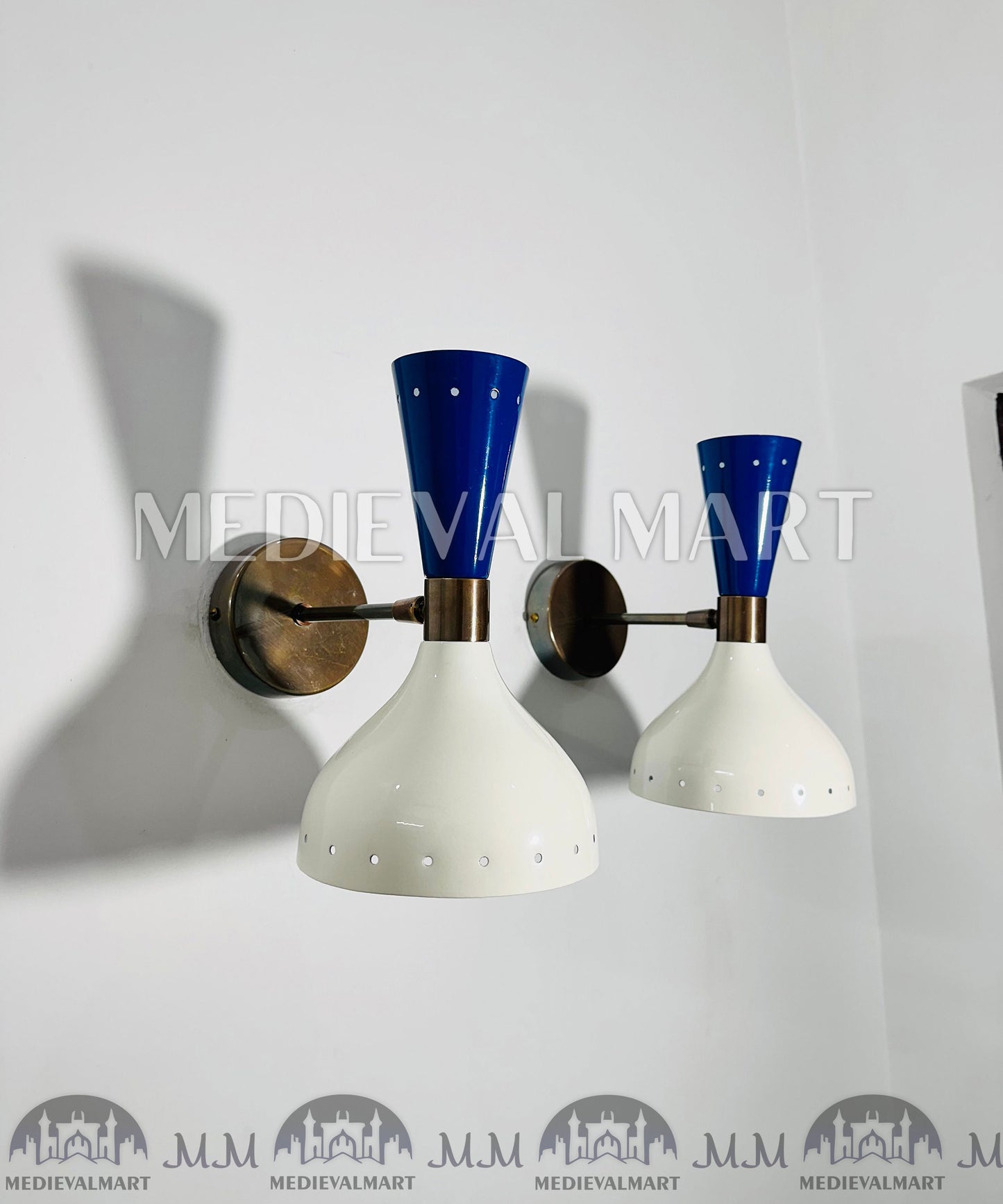 MEDIEVALMART Mid-Century Modern Brass Wall Sconce - Italian Diabolo Style - Set of 2