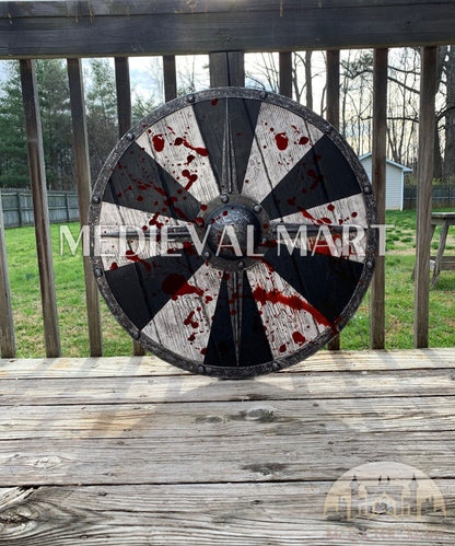 MEDIEVALMART Iconic Viking's Valhalla Black/gray Ivar the Boneless Iron Spikes Battle’s Viking Wooden Shield | Gifts For Dad