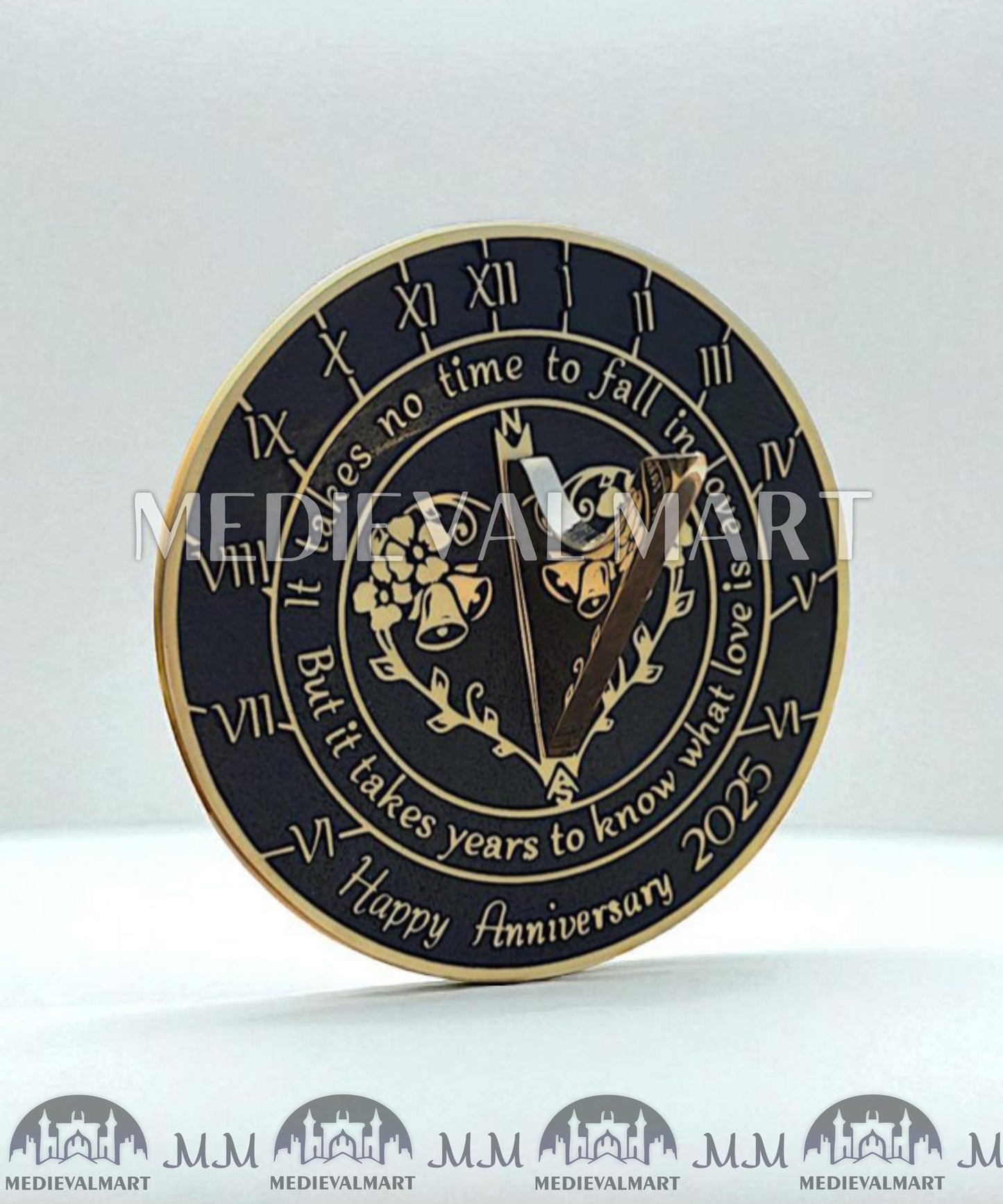 MEDIEVALMART "Fall In Love" Happy Anniversary Sundial Clock Best Gift For Anniversary Day