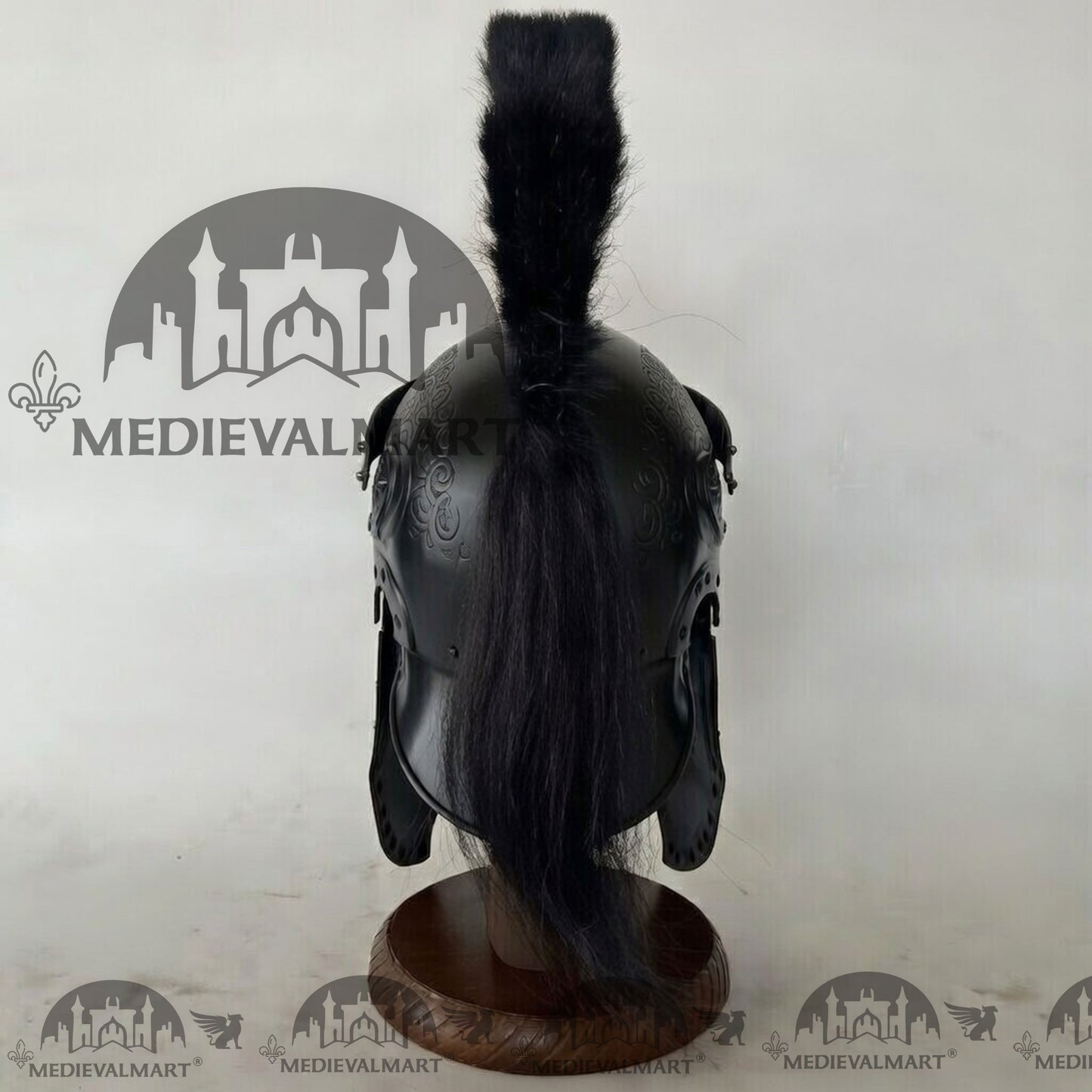 MEDIEVALMART Medieval Roman Centurion Black Finish Helmet with Black Plume or Free Wooden Stand