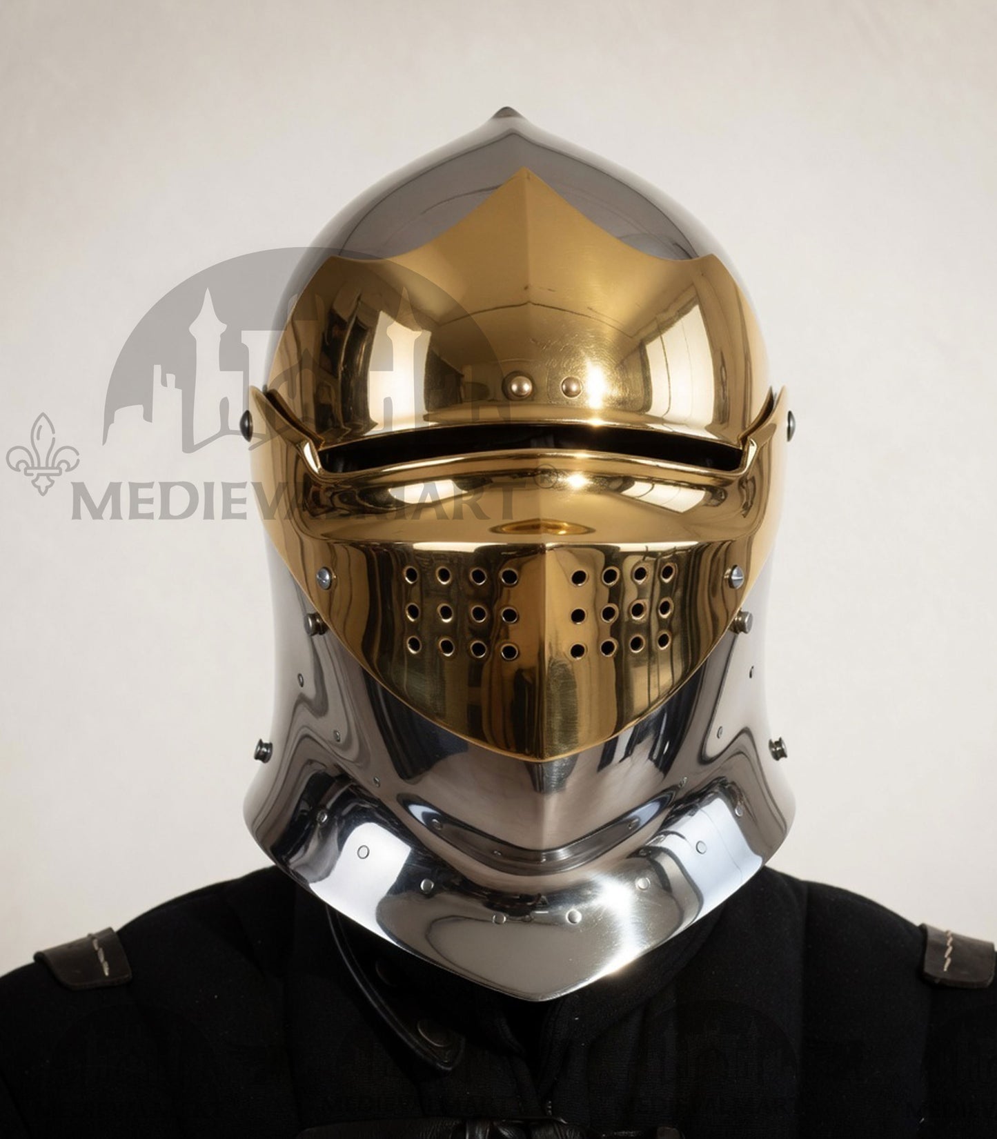 MEDIEVALMART Medieval European knight Closed Griffon Helmet W/H Brass Face Mask