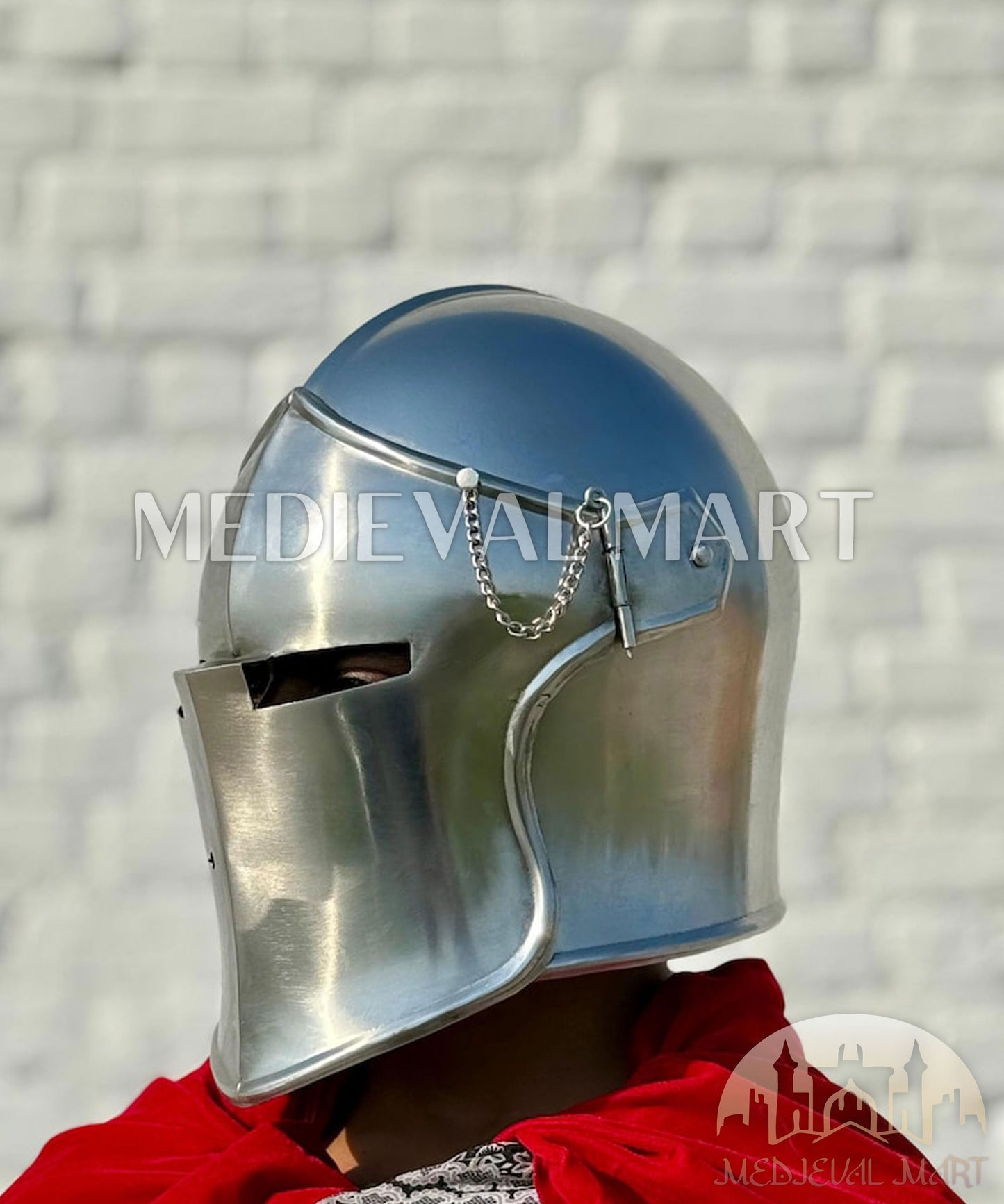 MEDIEVALMART Medieval Knight Armor 18g Mild Steel Silver Barbuta Helmet for LARP or Cosplay - Gift For Dad