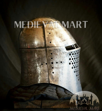 MEDIEVALMART The Great Alexander Hard Steel Edition War Damage Helmet on full Size