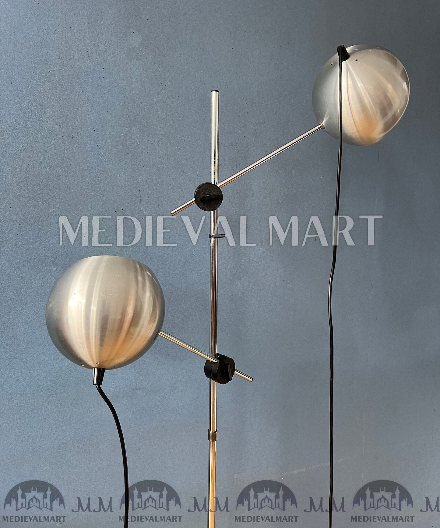 MEDIEVALMART Italian Mid Century Silver Swing Arm Eyeball Floor Lamp