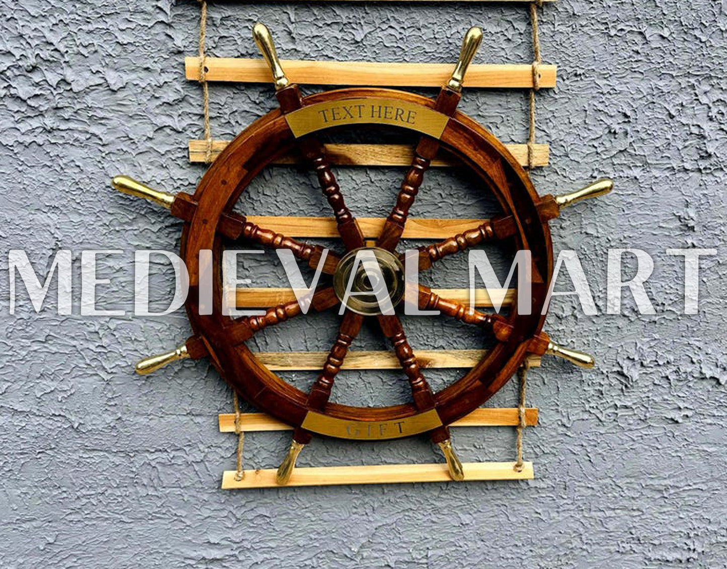 MEDIEVALMART Nautical Brass Decoration Ship Wheel Brown Finish - Personal Engraving Marine Wall Decor (Copy)