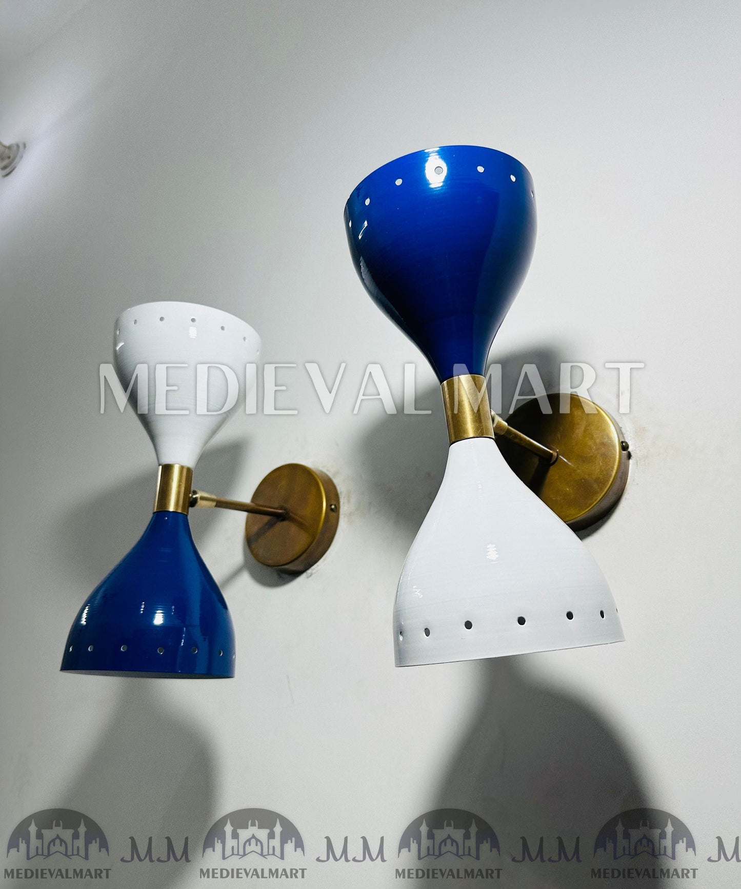 MEDIEVALMART Handmade Brass Wall Sconce Pair Italian Wall Lights Mid Century Diabolo Light Fixtures