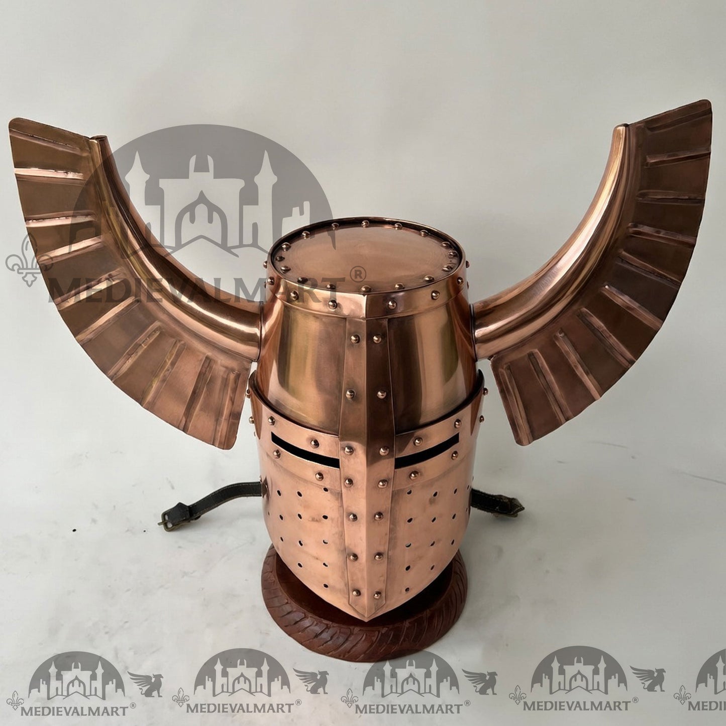 MEDIEVALMART Medieval Templar Warrior Teutonic Wing Helmet Copper Finish with Free Stand