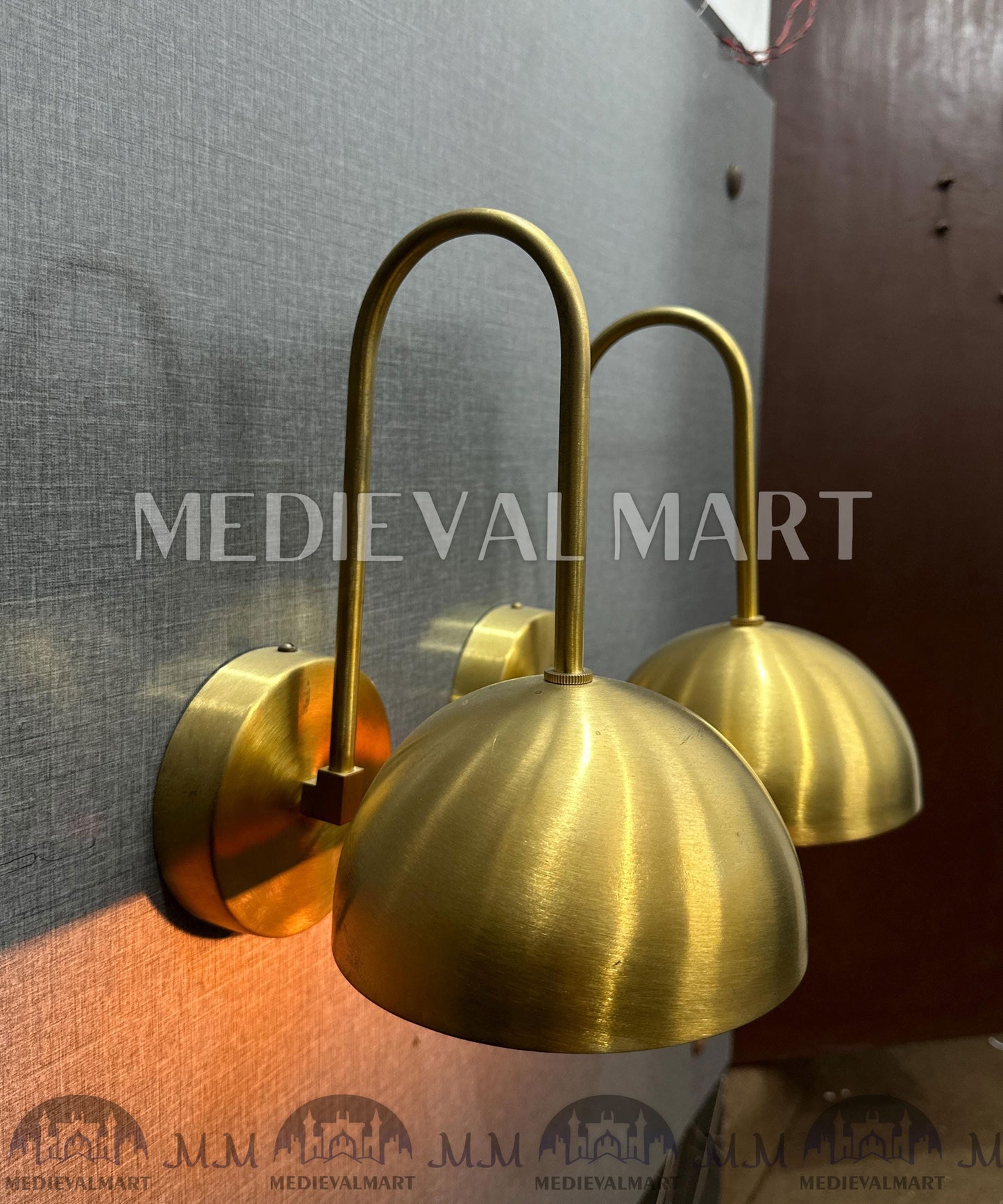 MEDIEVALMART Brass Diabolo Wall Sconce Pair Mid-Century Modern Plug-In Light