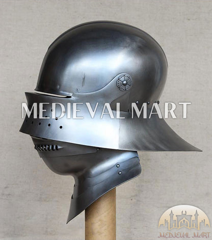 MEDIEVALMART 15 Century German Knight Closed Medieval Sallet Helmet With Neck Armor