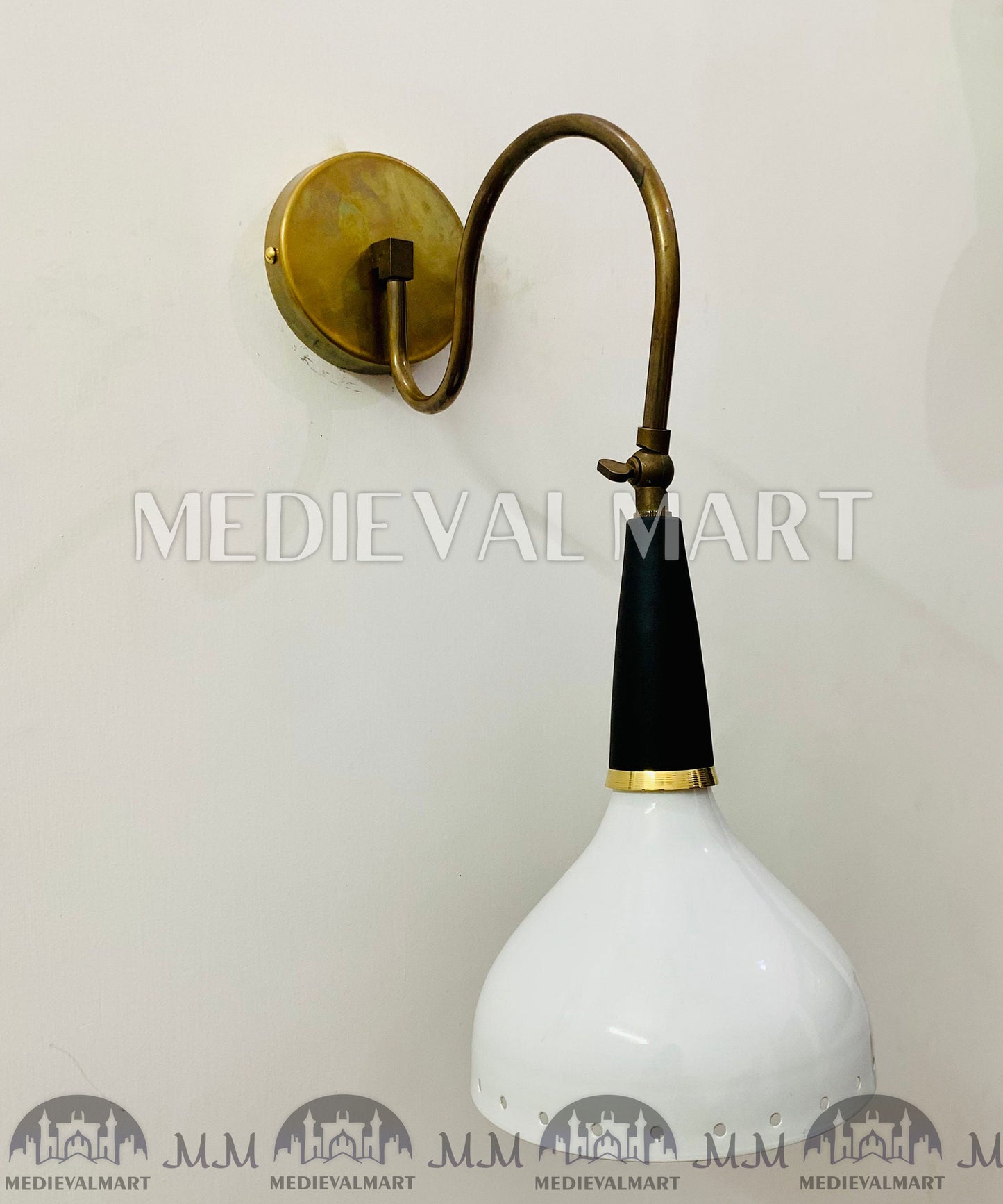 MEDIEVALMART Mid Century Brass Diabolo Wall Sconce: Italian Stilnovo Style Pair