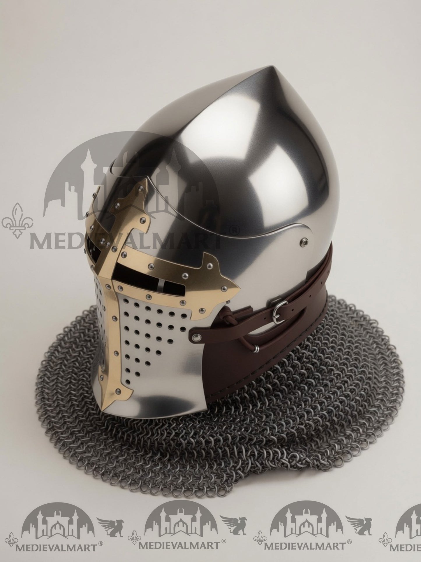 MEDIEVALMART Casque de chevalier Buhurt européen médiéval ROA avec décorations dorées