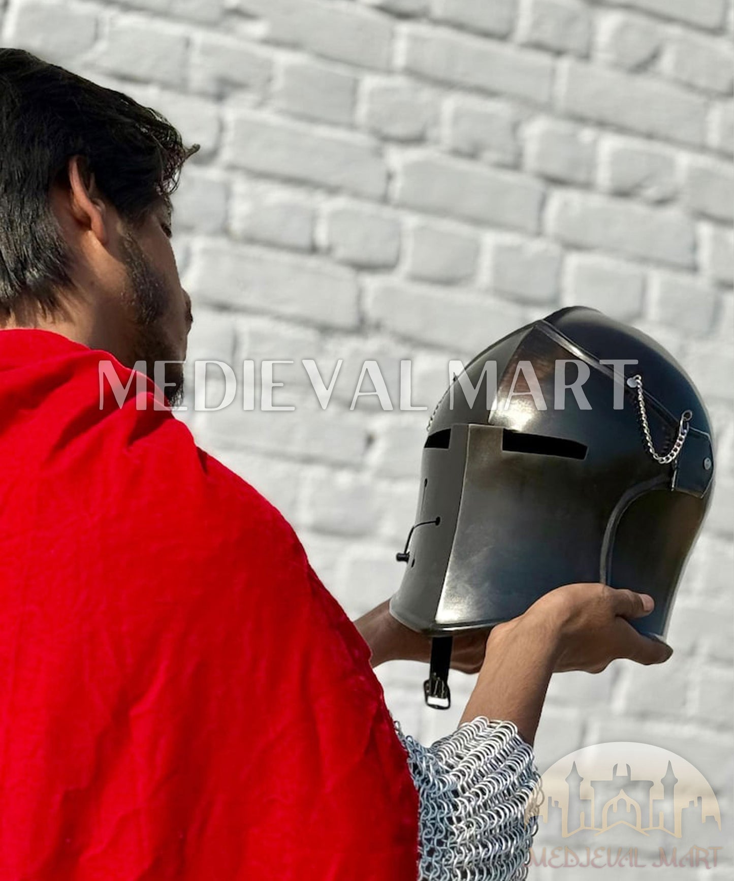 MEDIEVALMART Medieval Knight Armor 18g Mild Steel Black Barbuta Helmet for LARP or Cosplay - Gift For Dad