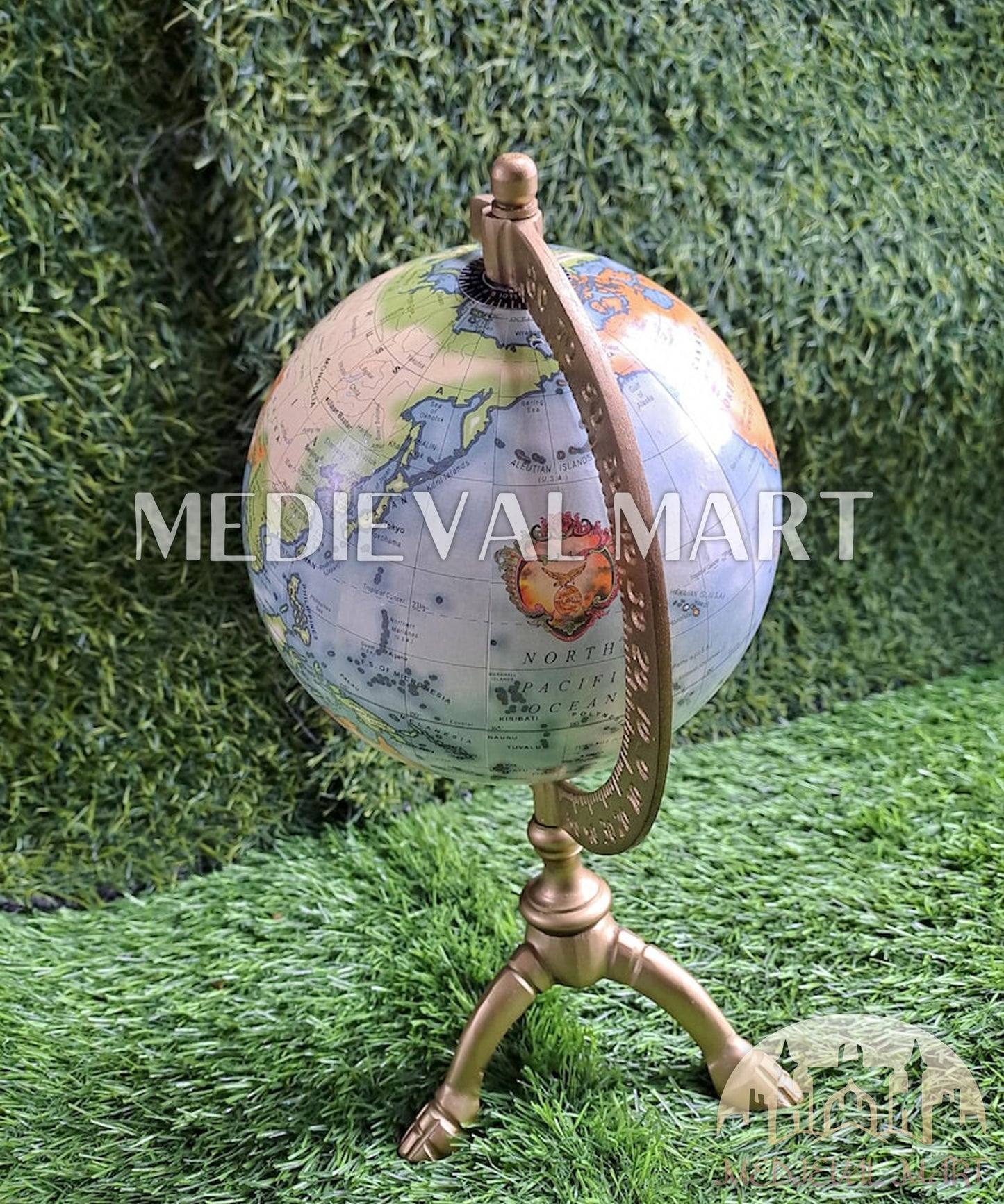 MEDIEVALMART Handmade Vintage Replogle 12” Diameter Globe, with antique brass The Crafted Delight