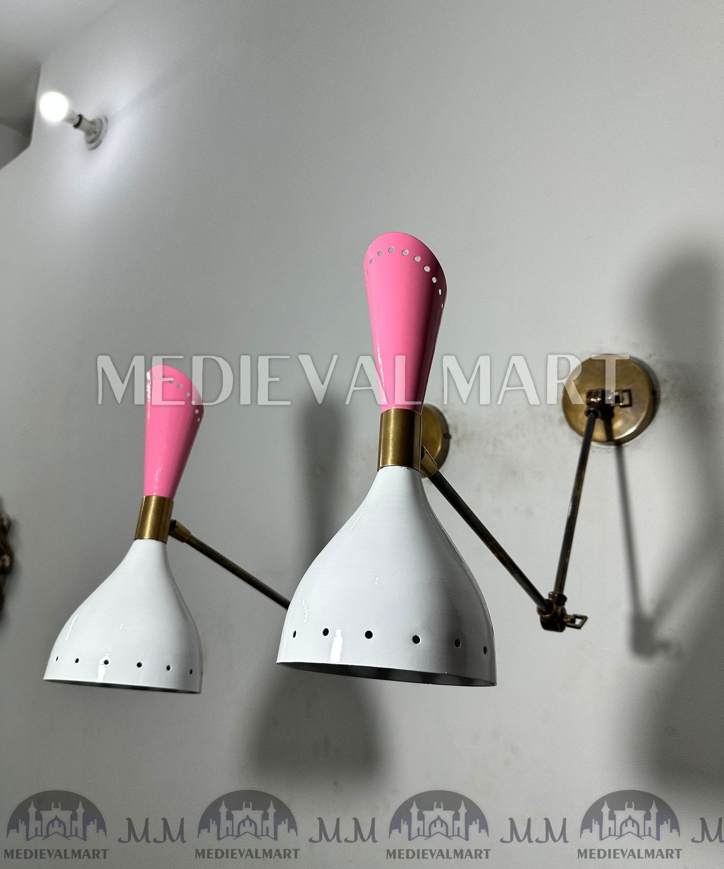 MEDIEVALMART Mid Century Brass Diabolo Wall Sconce: Adjustable Reading Lamp