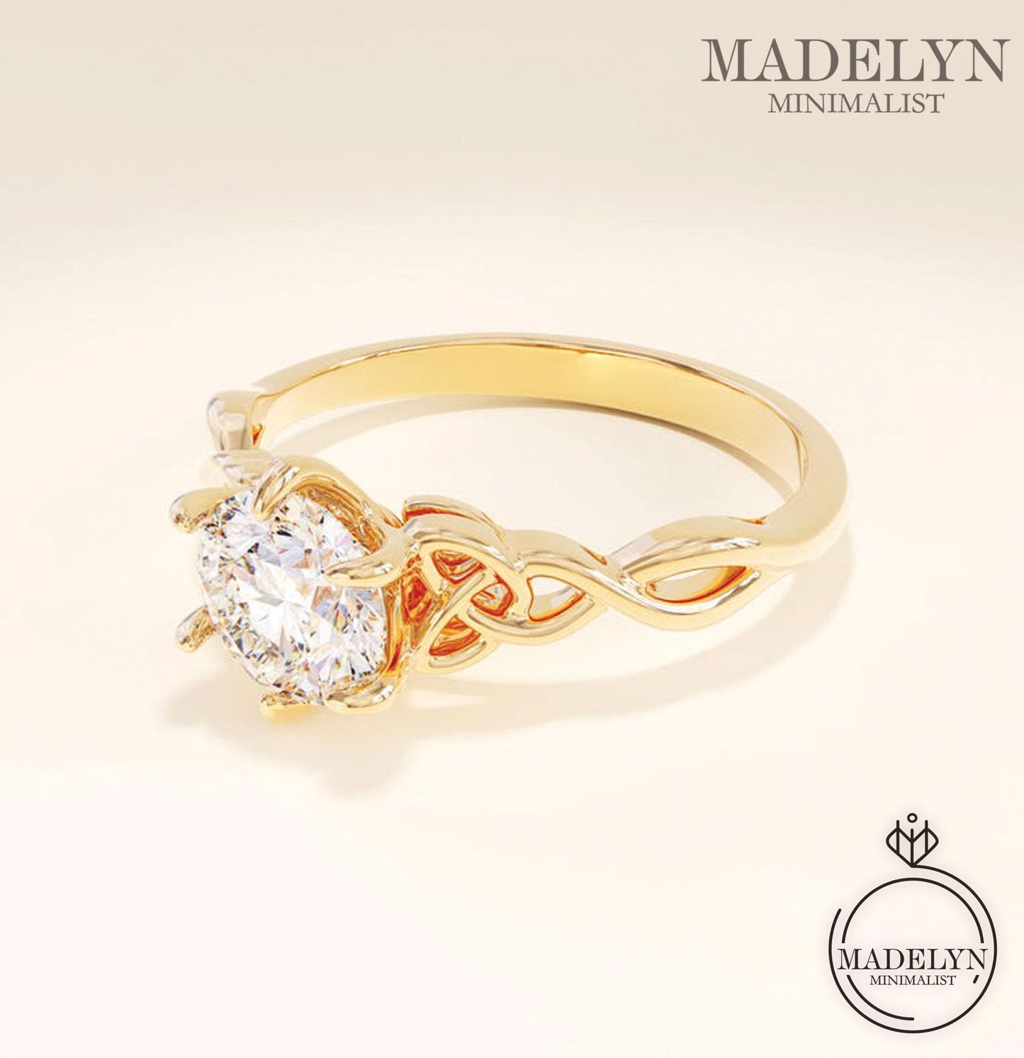 MADELYN MINIMALIST 14k Solid Gold Tiny Celtic Knot Lab Diamond Engagement Ring for Women | Gift For Lover
