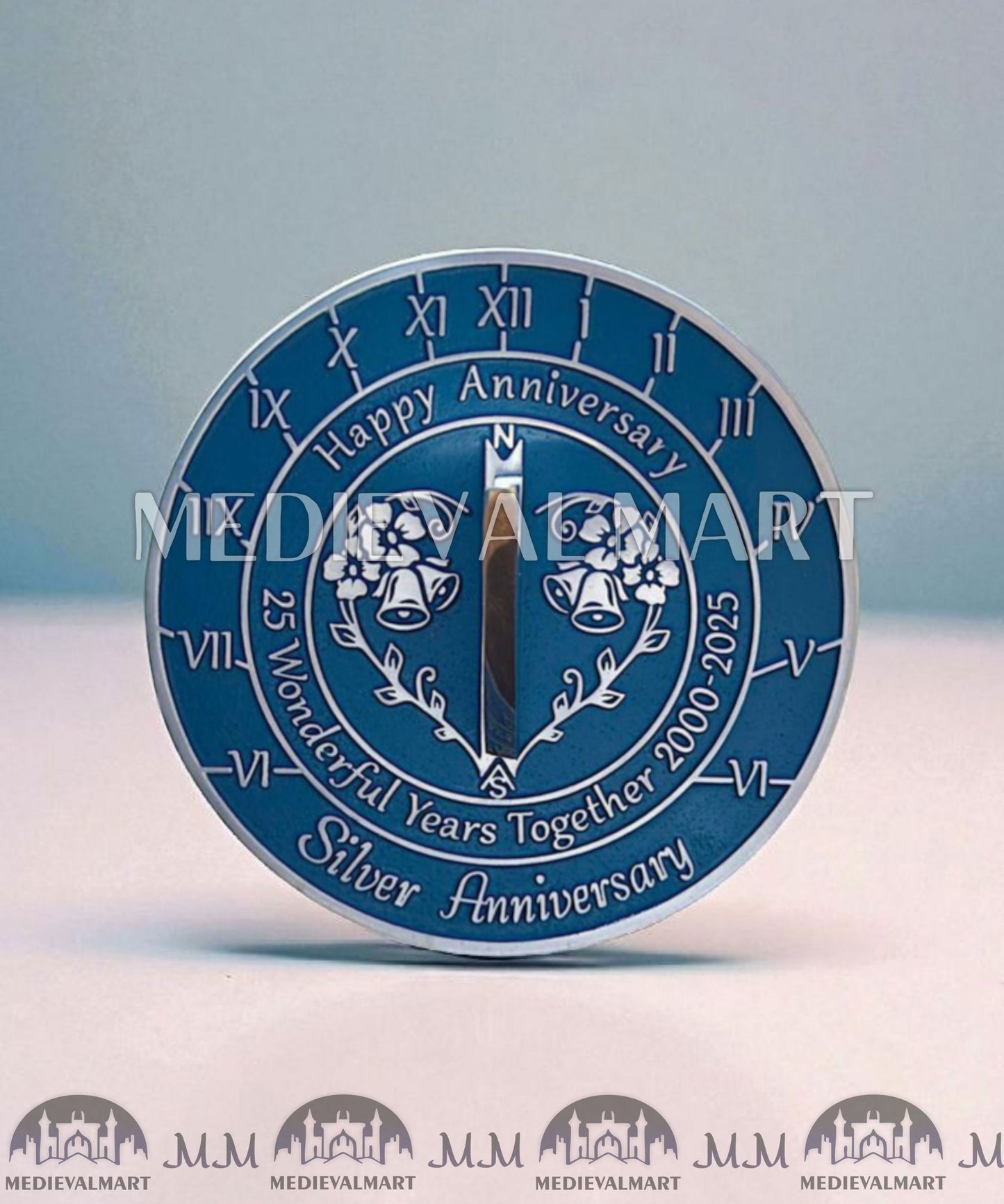 MEDIEVALMART 25th "Wonderful Years" Silver Anniversary Sundial Clock Best Gift For Anniversary Day