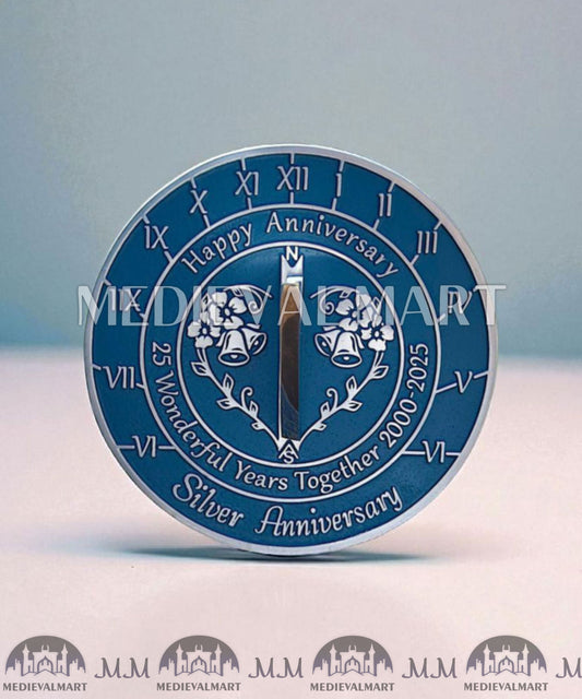 MEDIEVALMART 25th "Wonderful Years" Silver Anniversary Sundial Clock Best Gift For Anniversary Day
