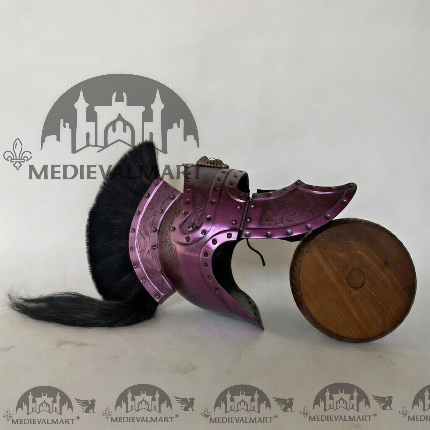 MEDIEVALMART Medieval Roman Centurion Purple Finish Helmet with Black Plume or Free Wooden Stand