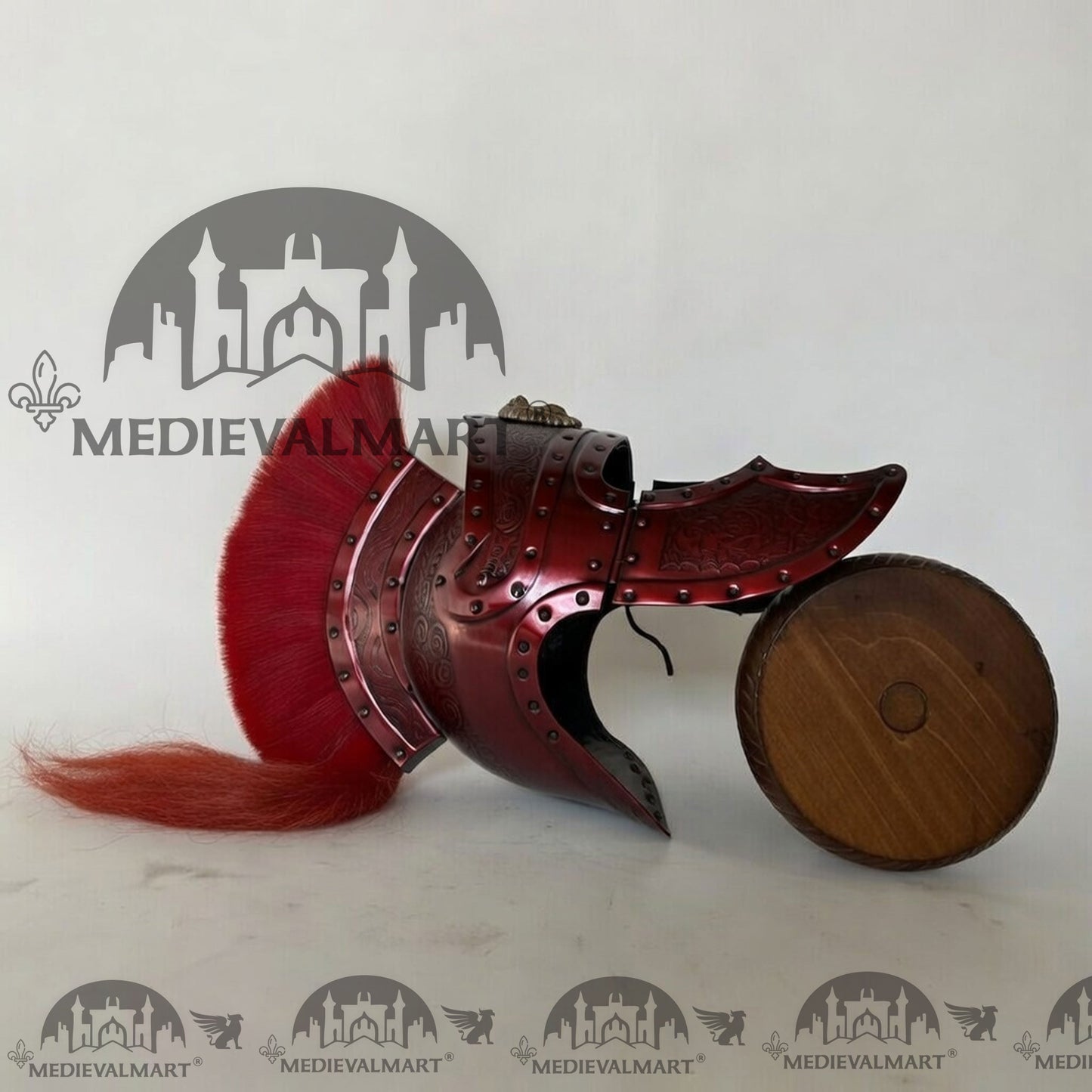 MEDIEVALMART Medieval Roman Centurion Maroon Red Finish Helmet with Red Plume or Free Wooden Stand
