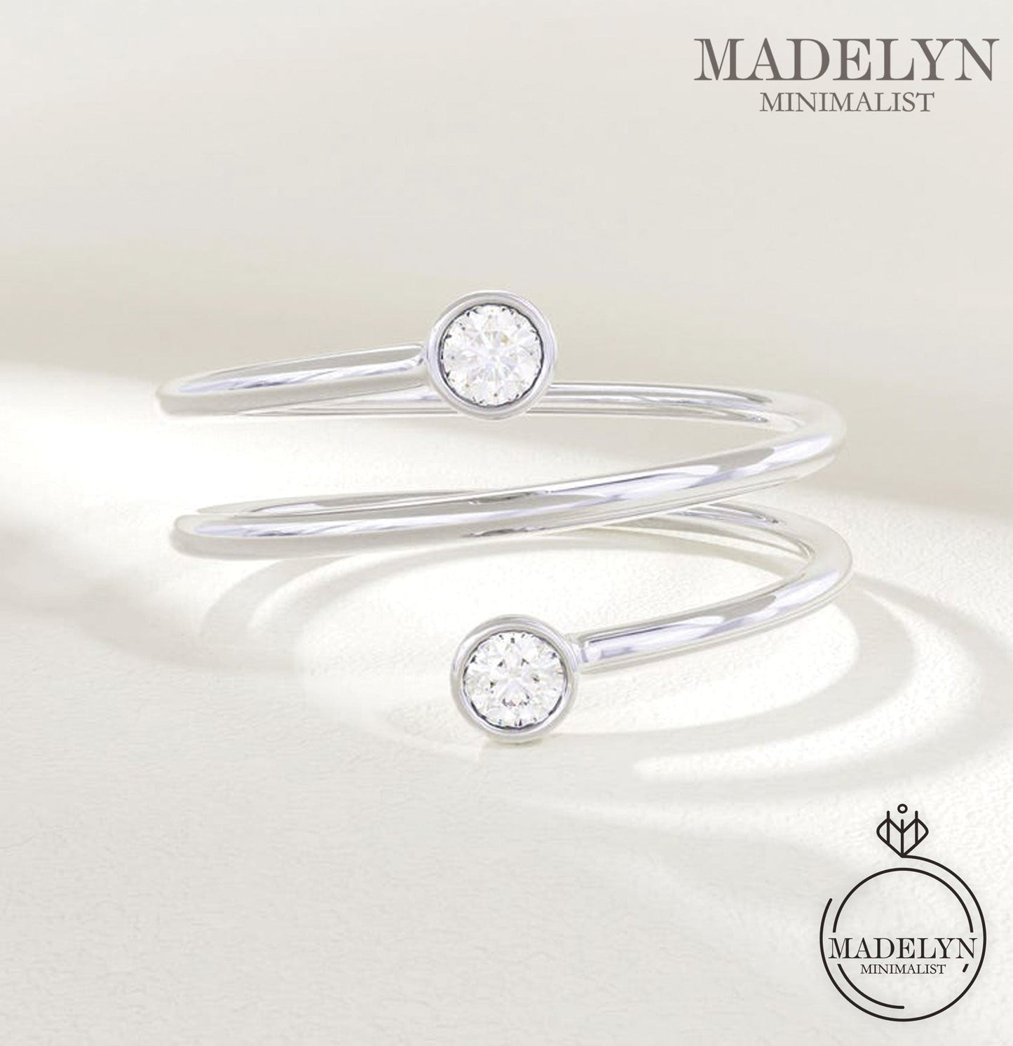 MADELYN MINIMALIST 10k Solid Gold Spiral Bezel Ring Dainty Wraparound Band | Gift For Mom