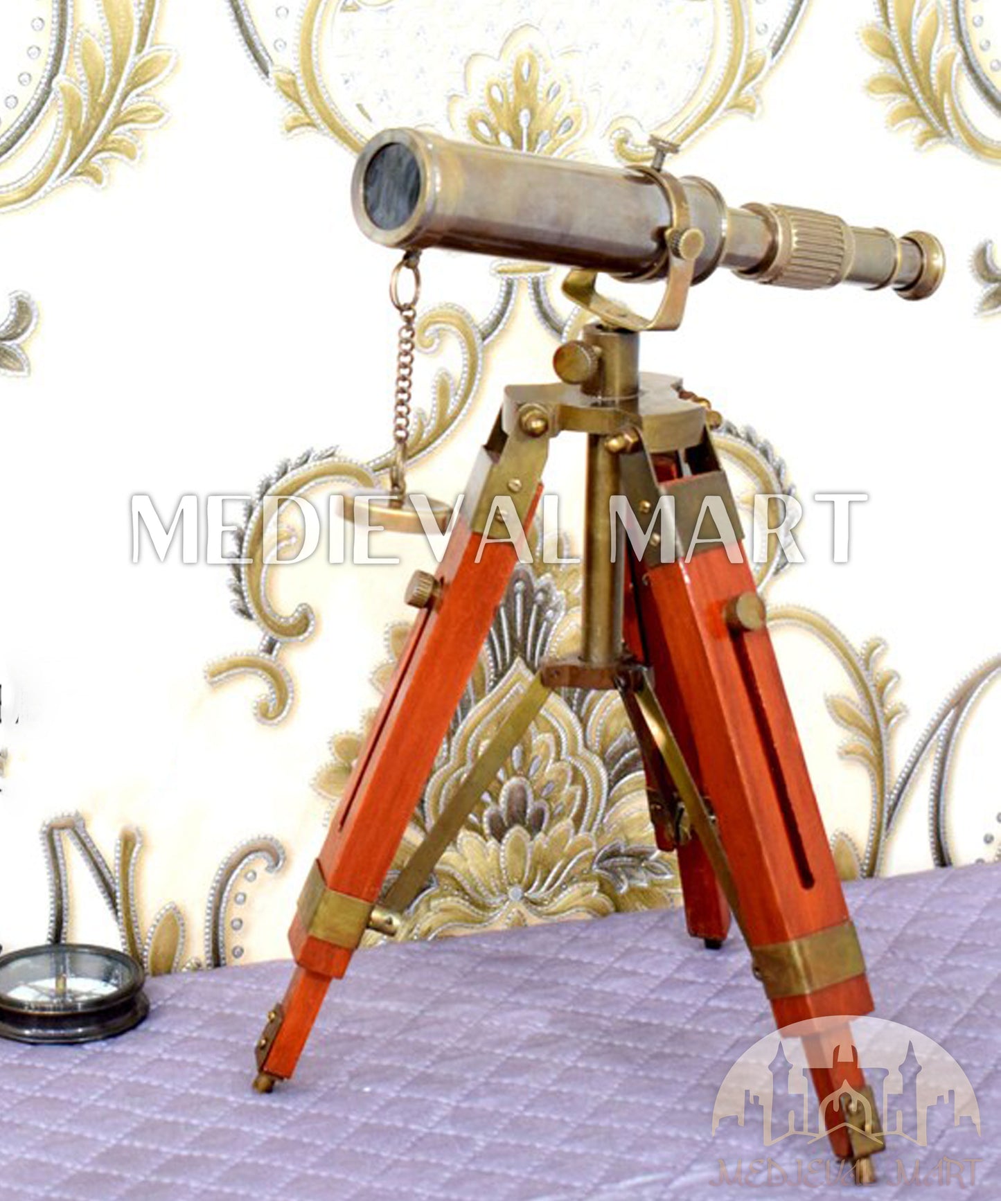 MEDIEVALMART Nautical Handmade Working Telescope W/H Wooden Tripod Stand Gift For Dad