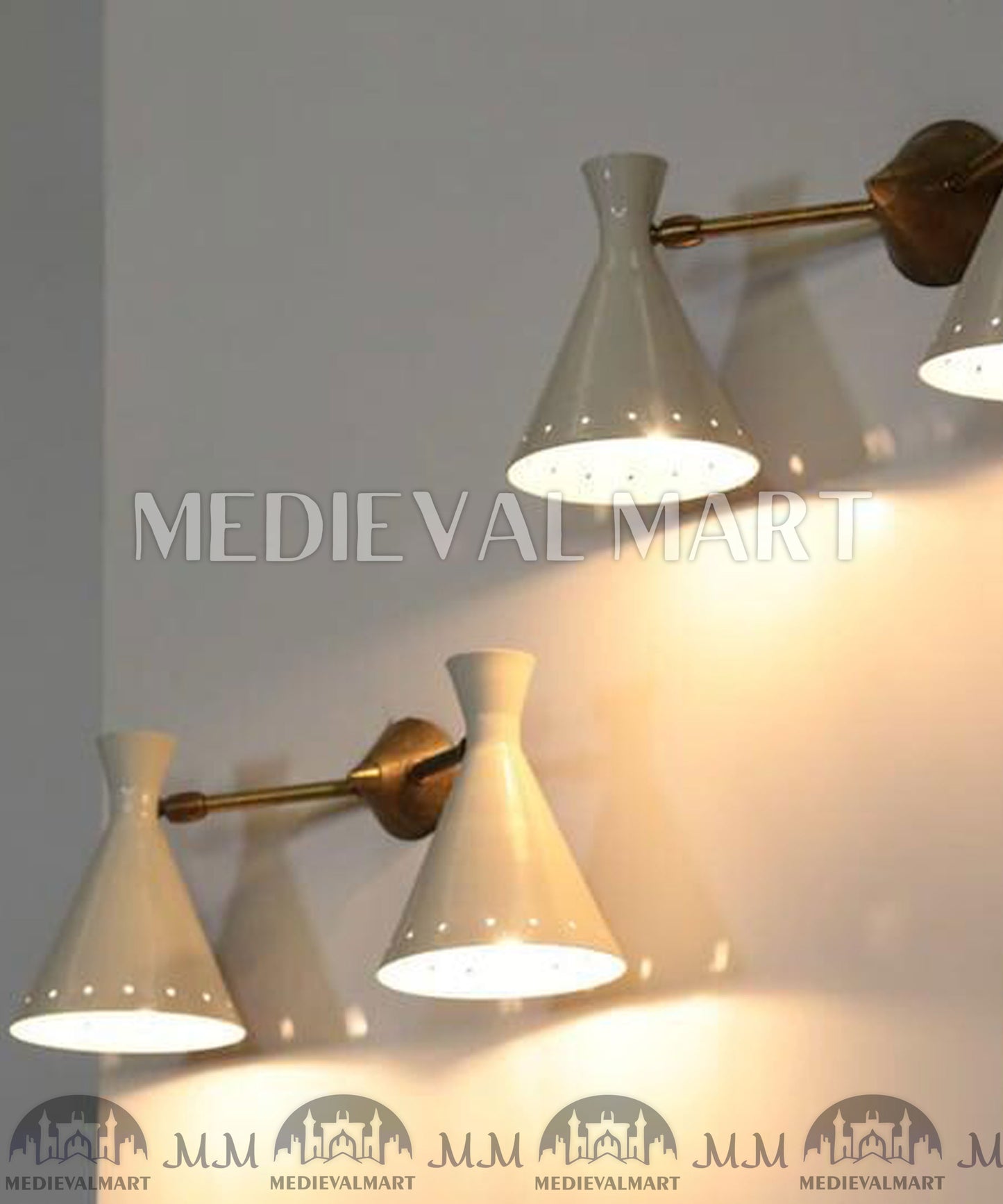 MEDIEVALMART Pair of Italian Beige Double Wall Lights: White Lamp Wall Decor