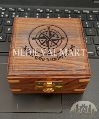 MEDIEVALMART Personal Engrave Sundial Clock Nautical Compass W/H Gen-1 Wooden Box | Gift For Her