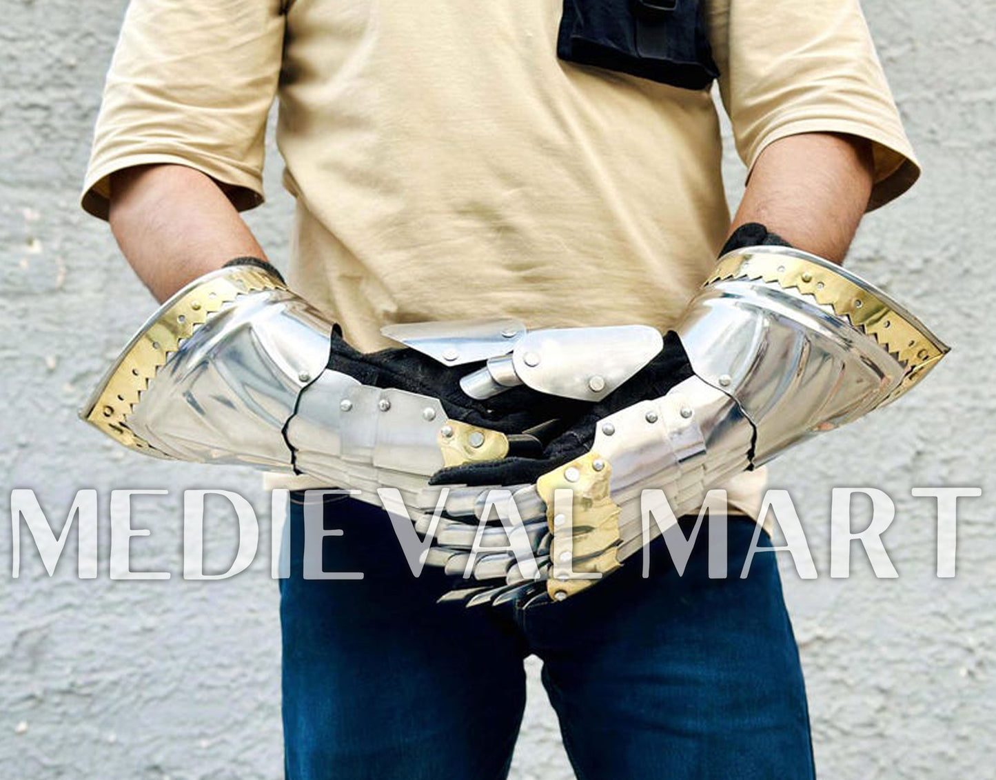 MEDIEVALMART Medieval Knight Steel Gothic Gauntlet Armor Set - LARP Armor