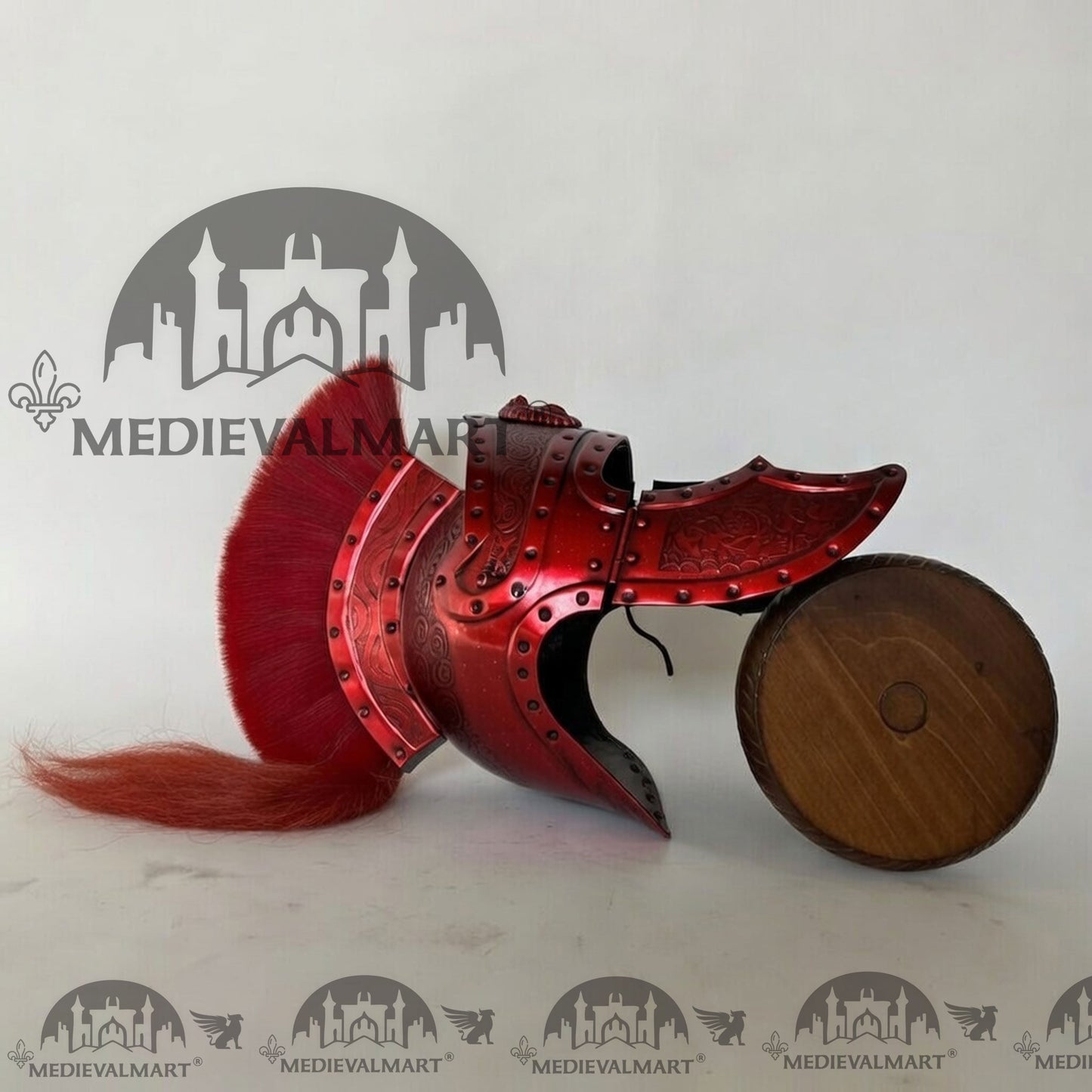MEDIEVALMART Medieval Roman Centurion Red Finish Helmet with Red Plume or Free Wooden Stand