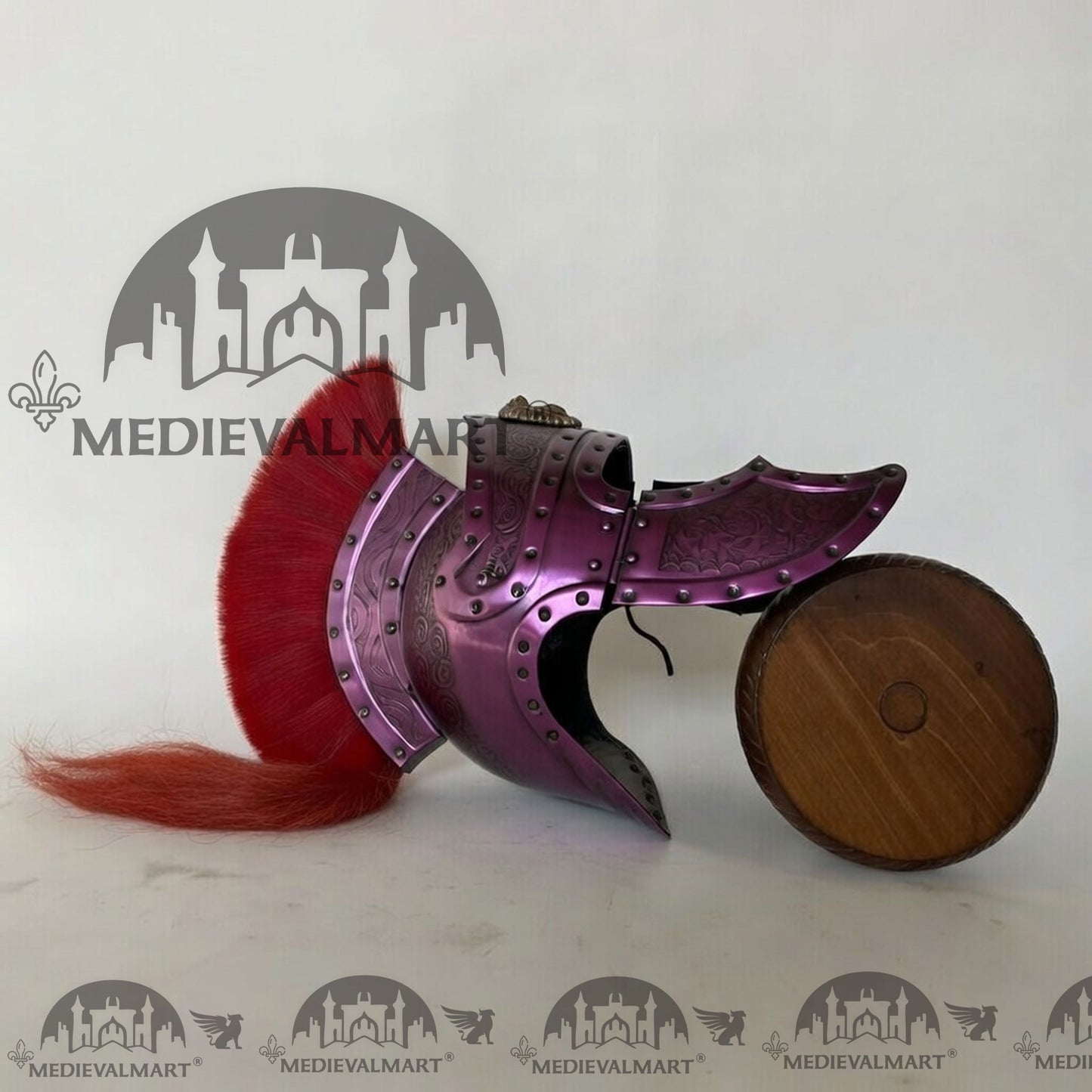 MEDIEVALMART Medieval Roman Centurion Purple Finish Helmet with Red Plume or Free Wooden Stand