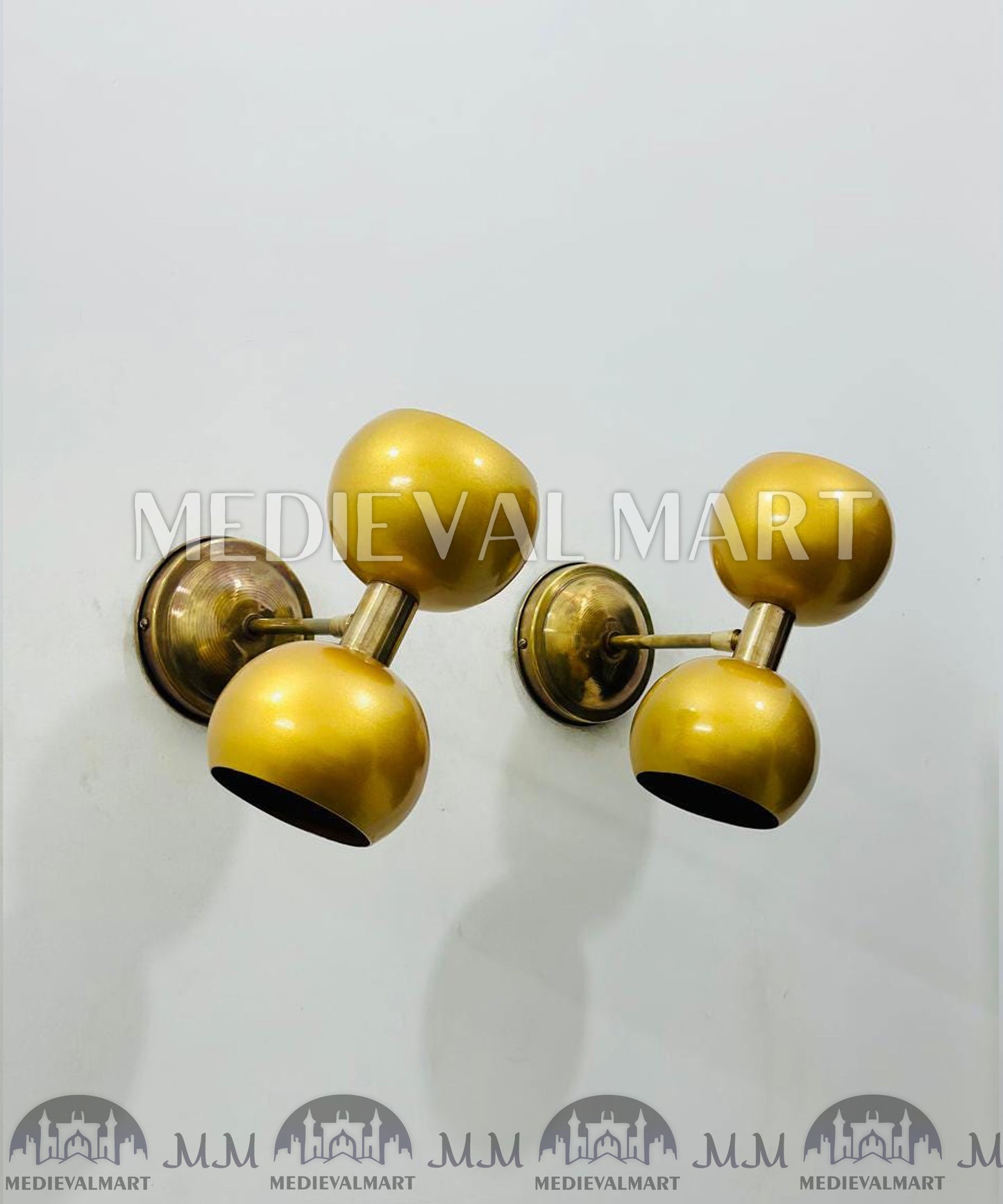 MEDIEVALMART Mid-Century Modern Brass Diabolo Wall Sconce - Italian Lighting Pair