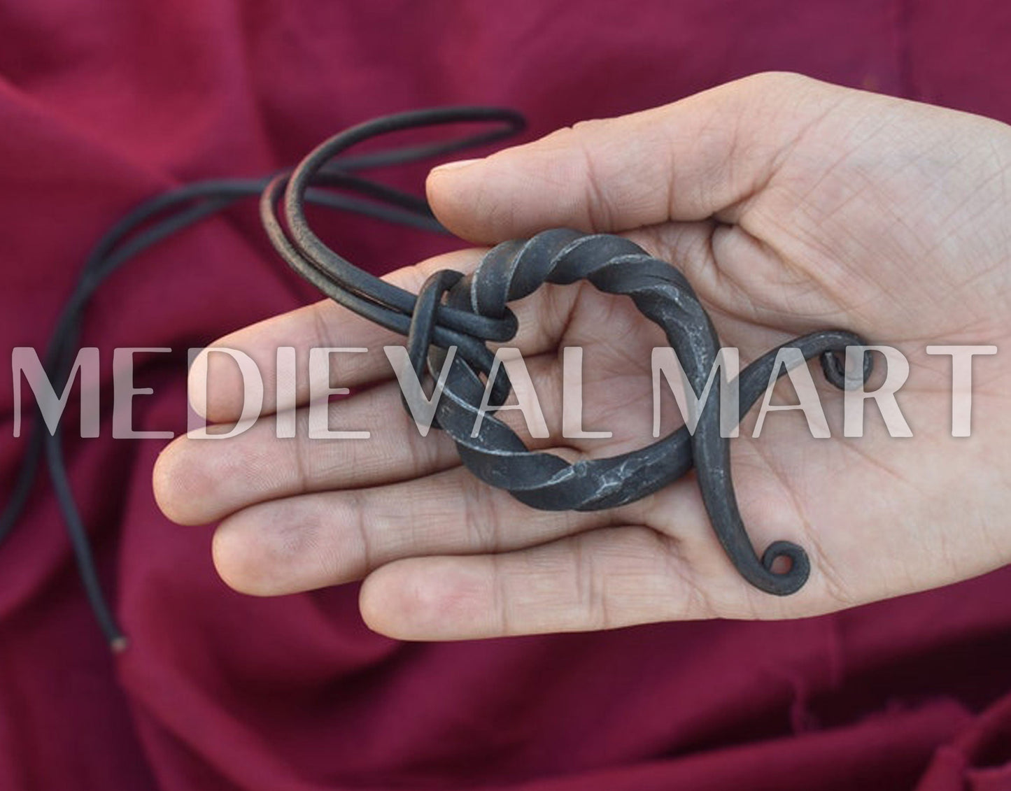 MEDIEVALMART Hand Forged Medieval Twisted Troll Cross Iron Pendent With Leather Cord