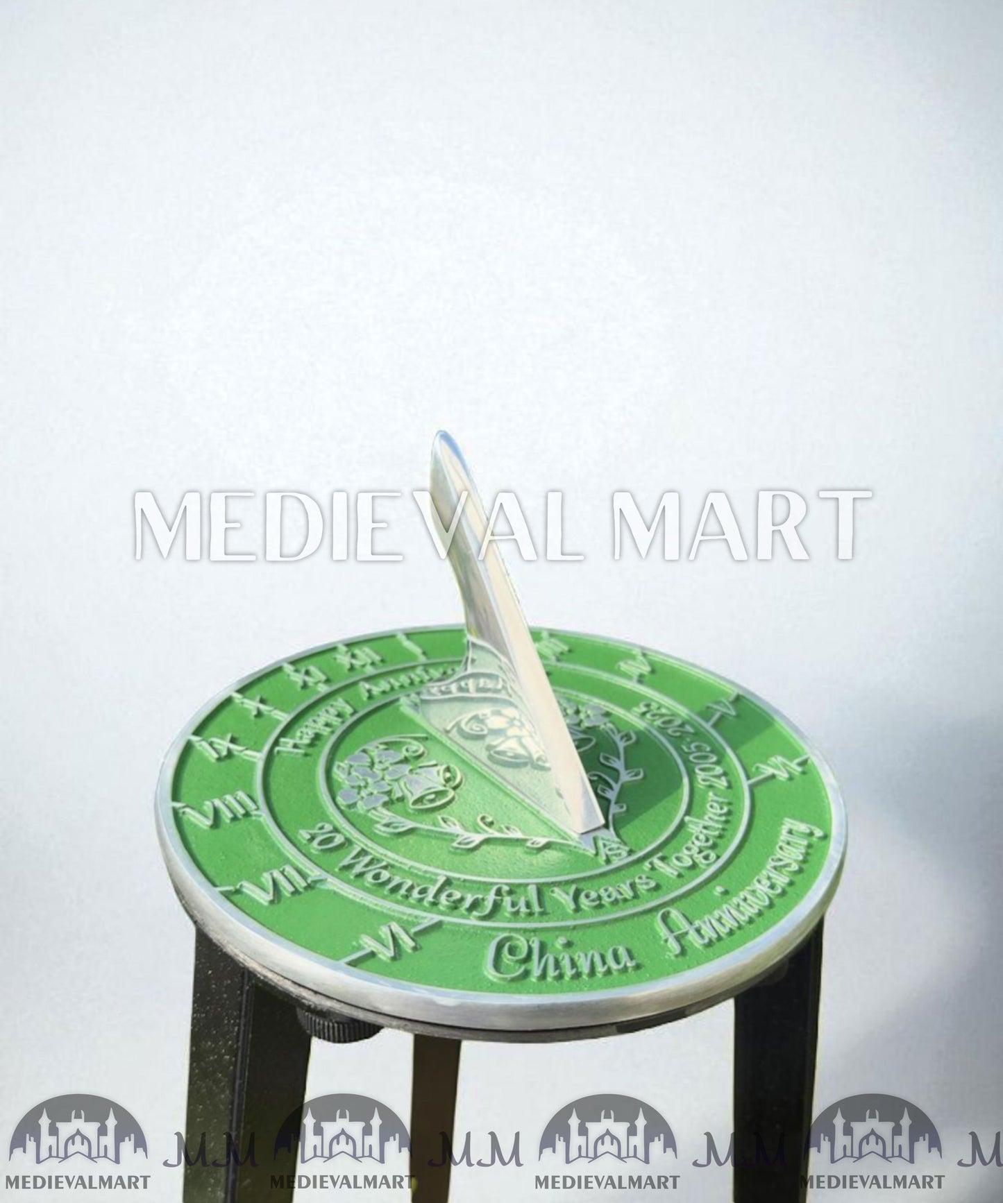 MEDIEVALMART 20th "Wonderful Years" China Anniversary Sundial Clock Best Gift For Anniversary Day