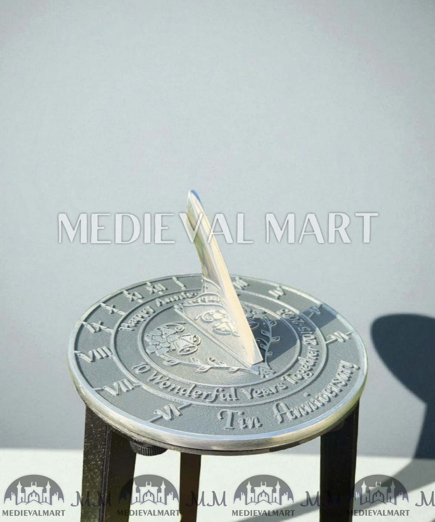MEDIEVALMART 10th "Wonderful Years" Tin Anniversary Sundial Clock Best Gift For Anniversary Day