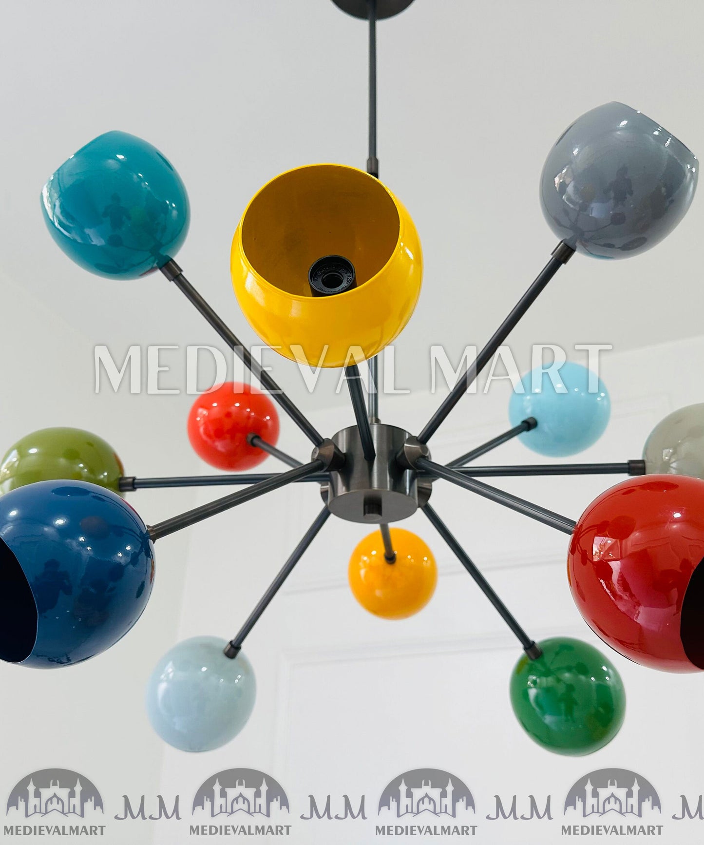 MEDIEVALMART Beautiful 12 Arms Multi Color Handcrafted Brass Sputnik Chandelier Modern Stilnovo Ceiling Light Fixture