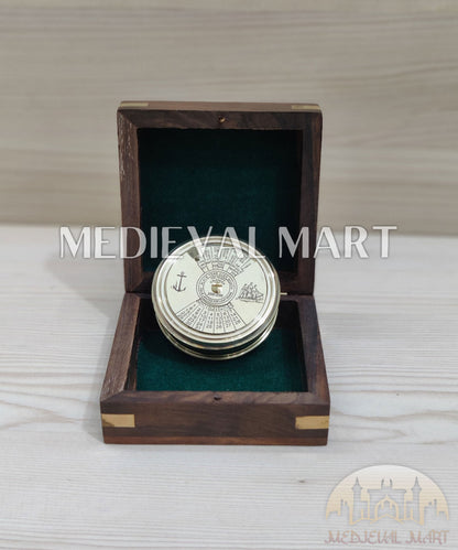 MEDIEVALMART Adventure 100 Years Colander Engrave Pure Brass Finish Compass W/H Gen-1 Wooden Case| Gift For Him