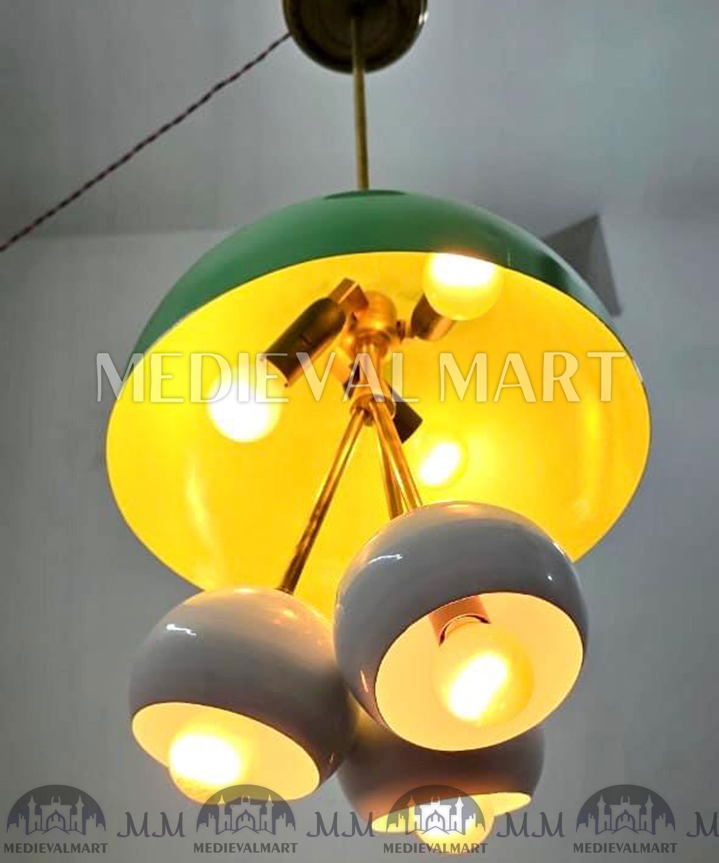 MEDIEVALMART Custom Brass Sputnik Chandelier: Mid Century Modern 6-Light Pendant