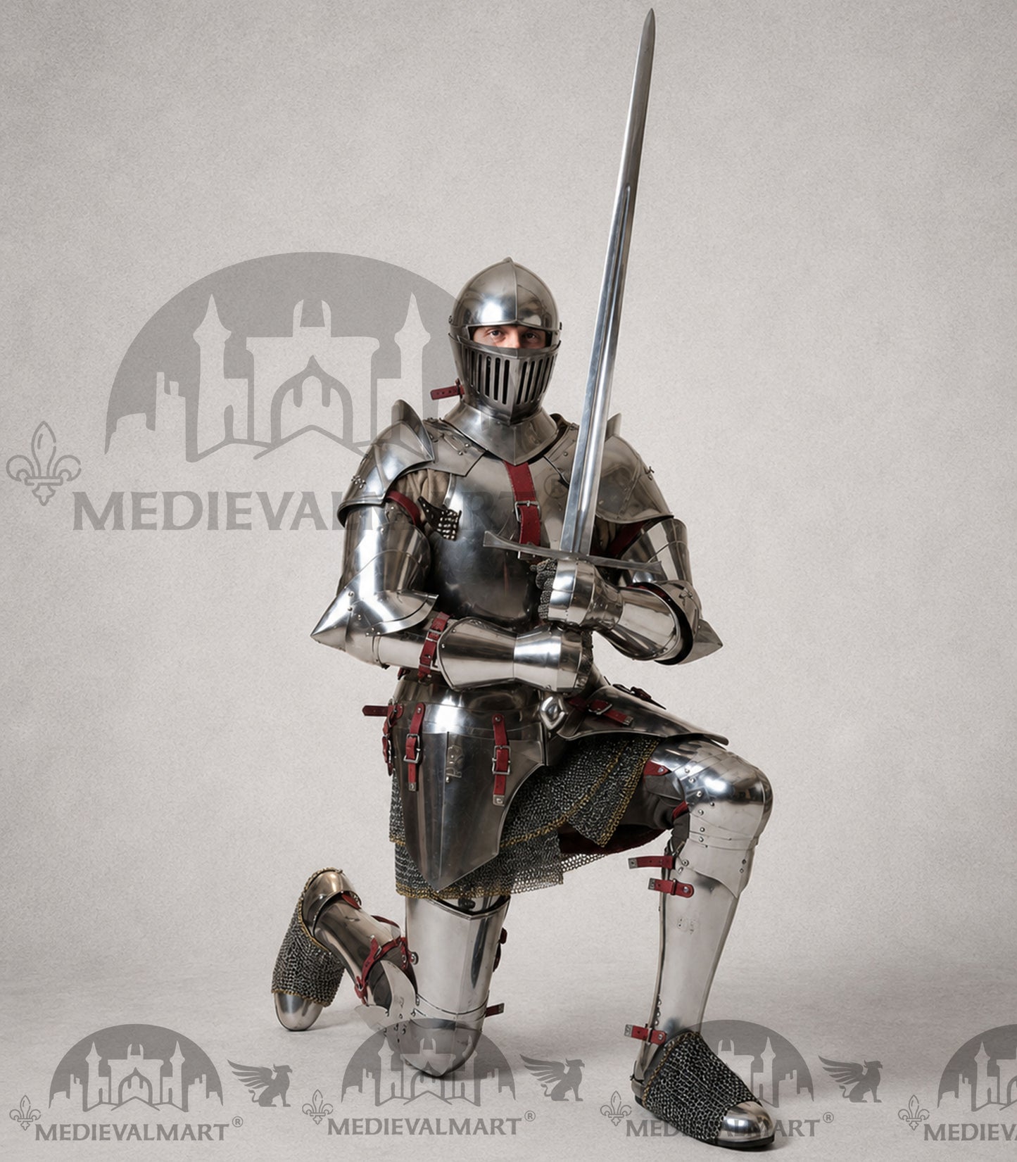 MEDIEVALMART 15th Century Gothic Parade Knight Armor | Late Medieva Full Plate Chainmail Suit for Reenactment