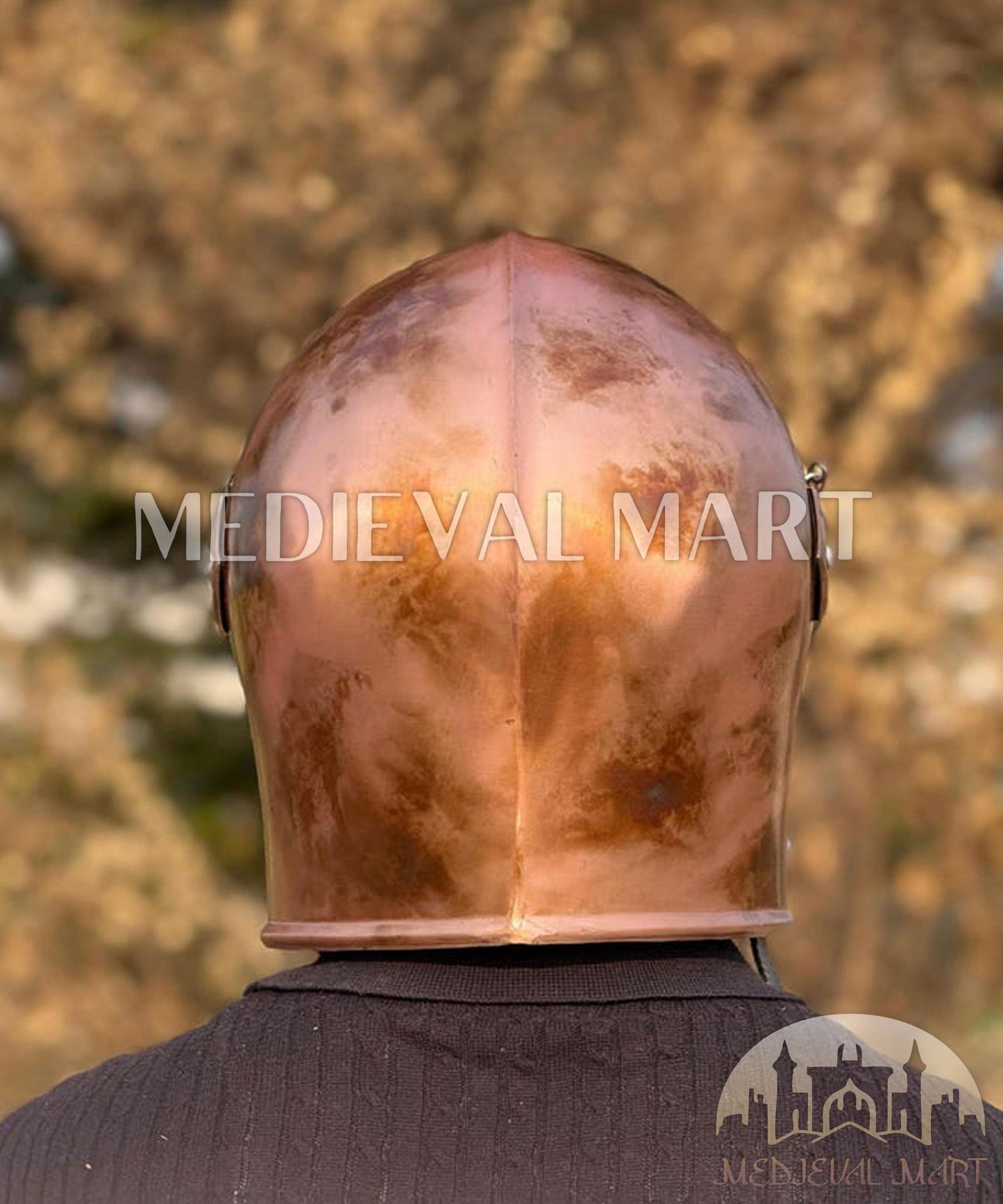 MEDIEVALMART Medieval Knight Armor 18g Mild Steel Copper Commando Barbuta Helmet for LARP or Cosplay - Gift For Dad